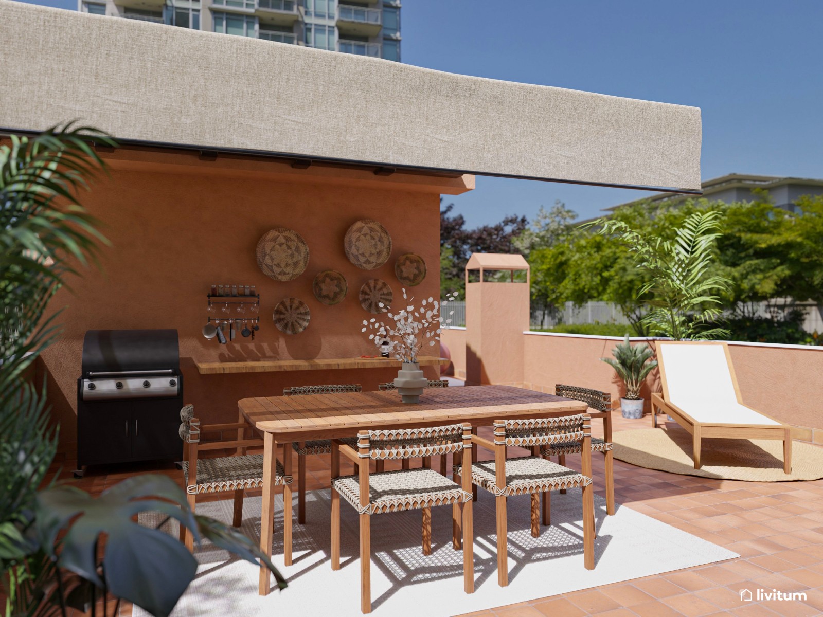 Acogedora terraza con comedor exterior y zona de relax