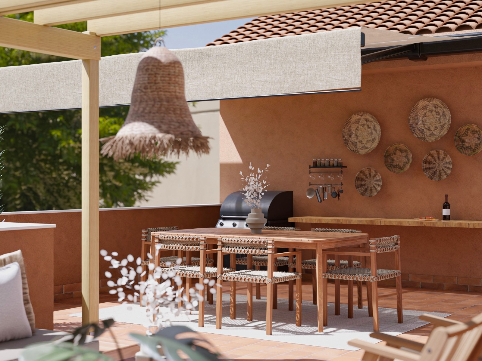 Acogedora terraza con comedor exterior y zona de relax