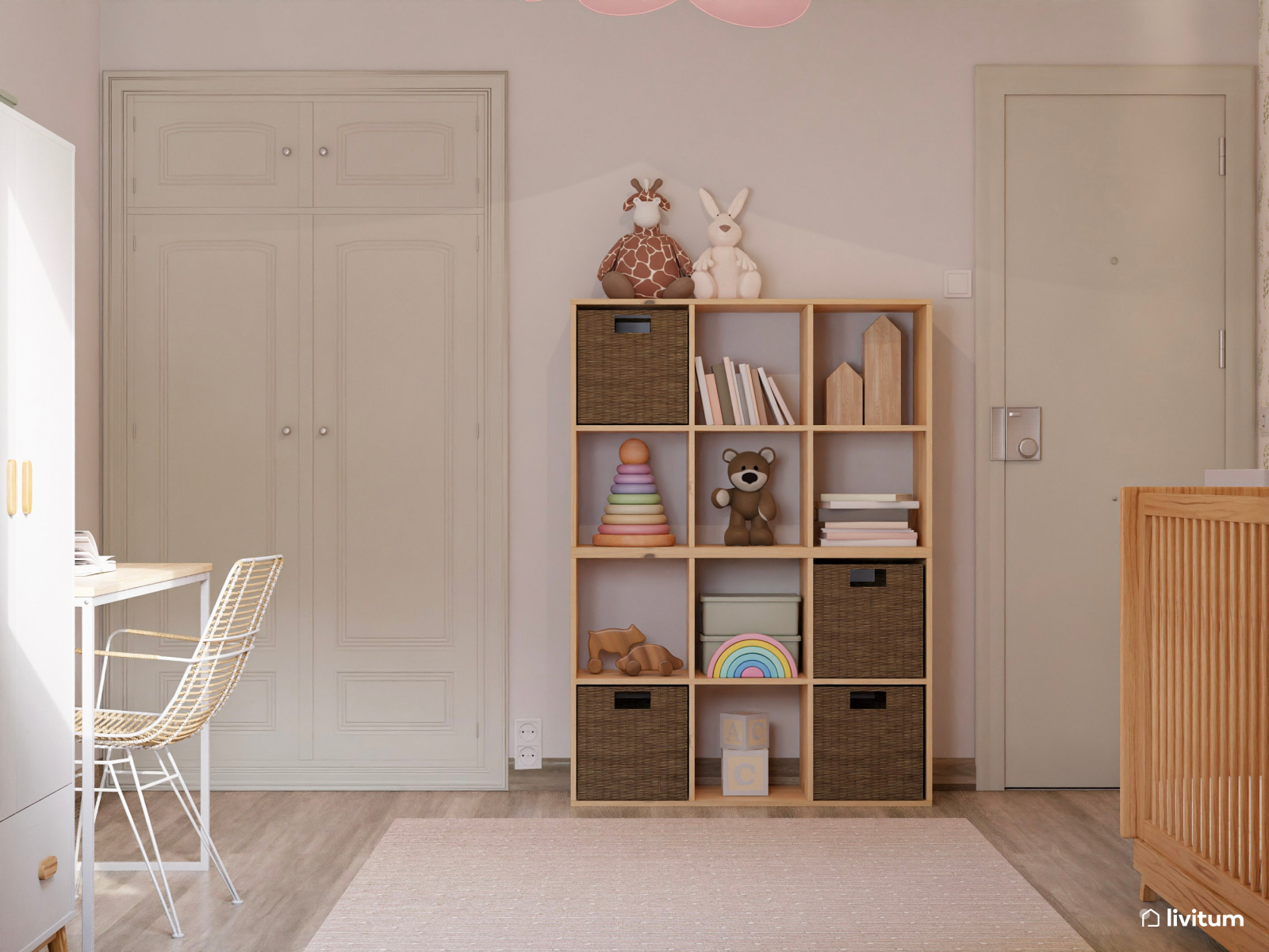 Adorable habitación infantil para bebés con zona de trabajo