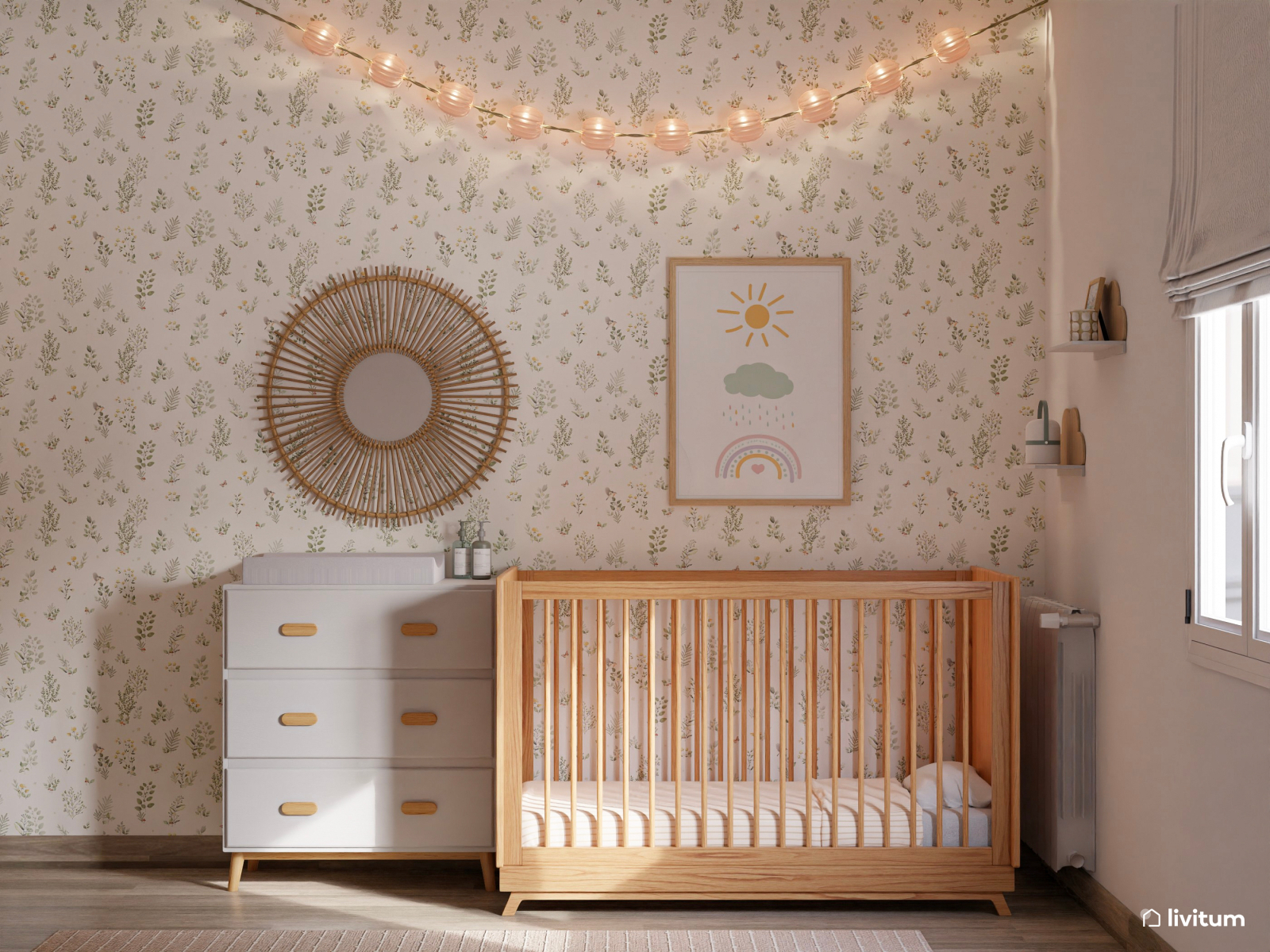 Adorable habitación infantil para bebés con zona de trabajo