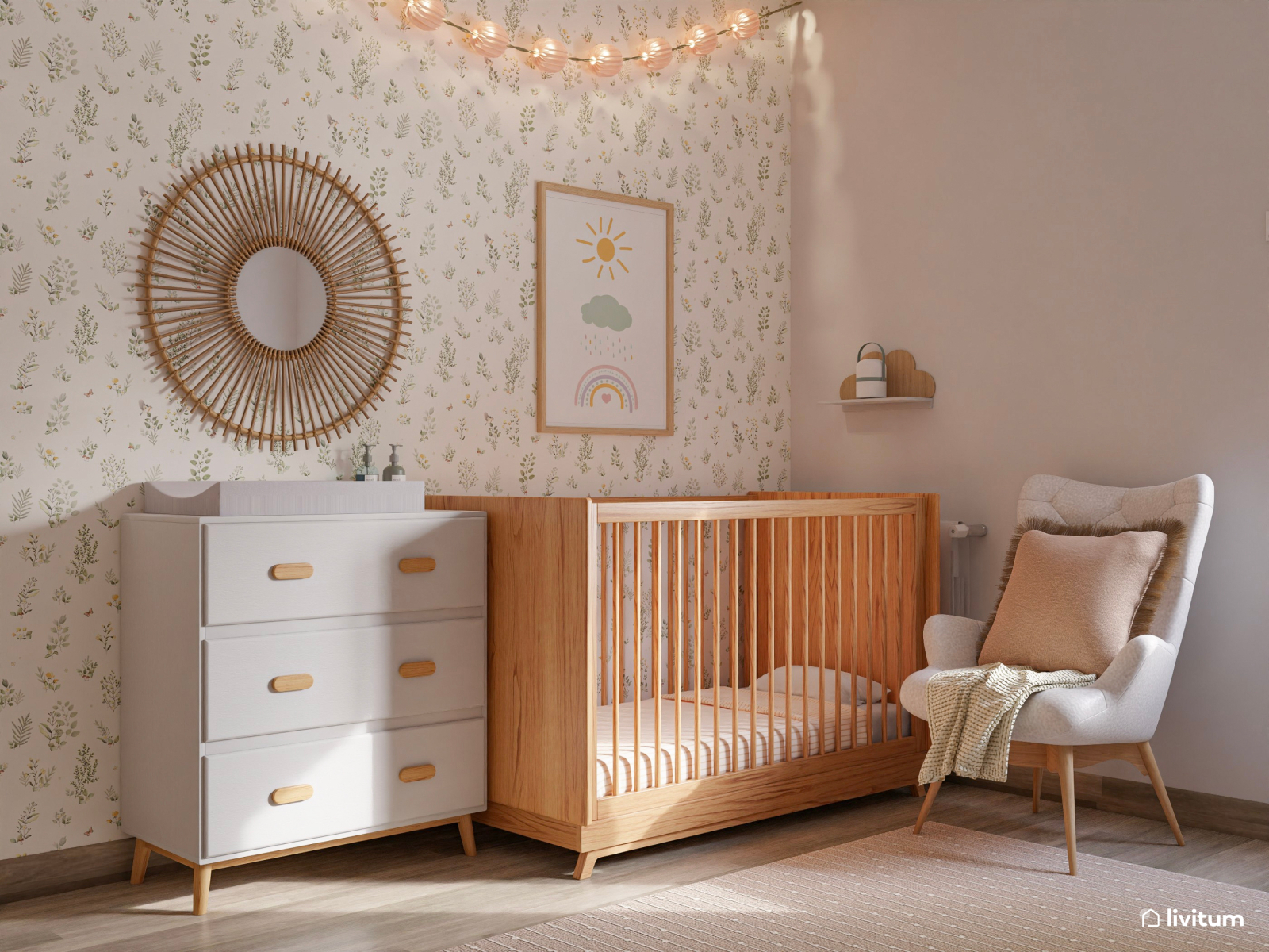 Adorable habitación infantil para bebés con zona de trabajo