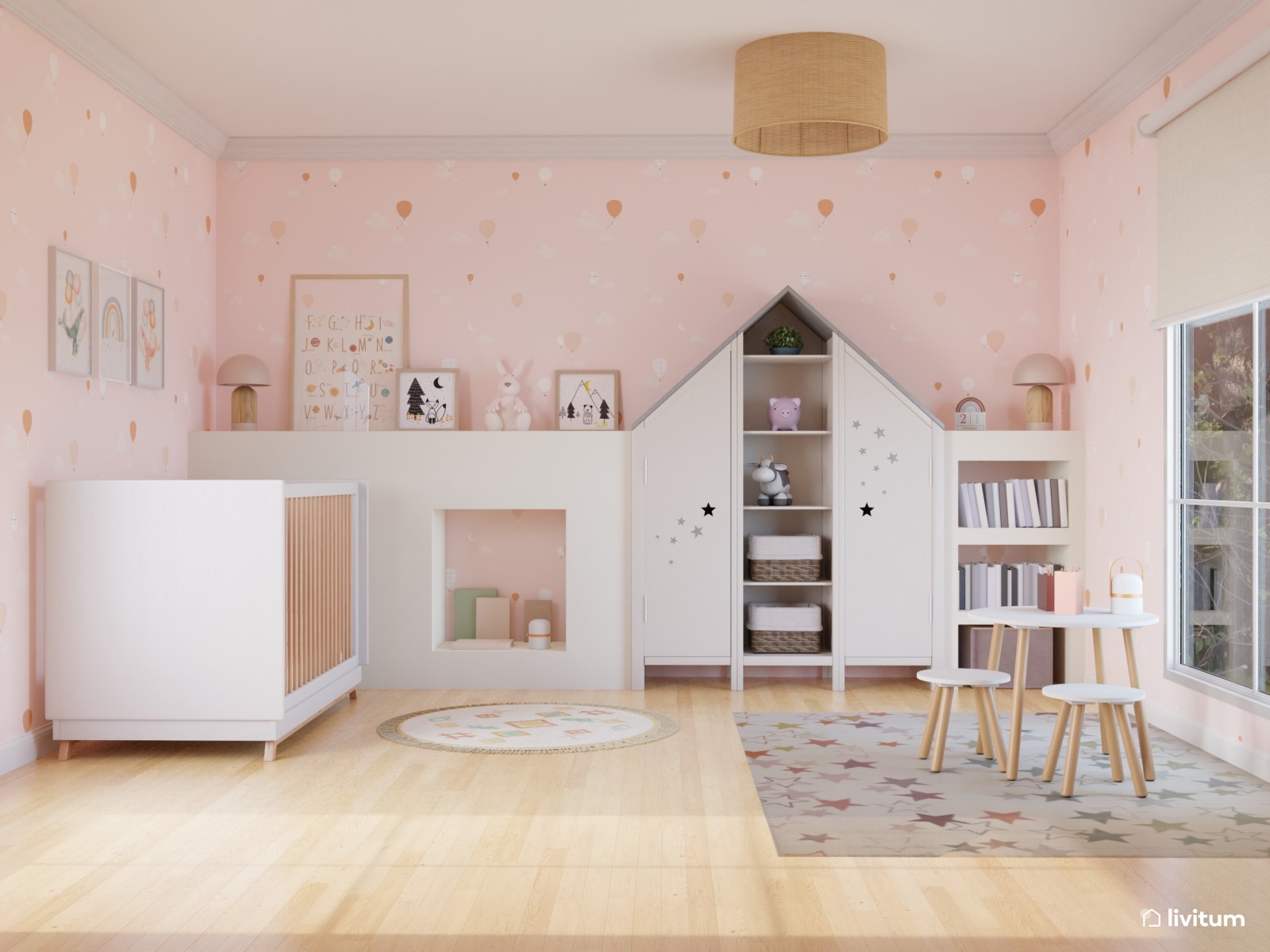 Armario casita en adorable habitación infantil 