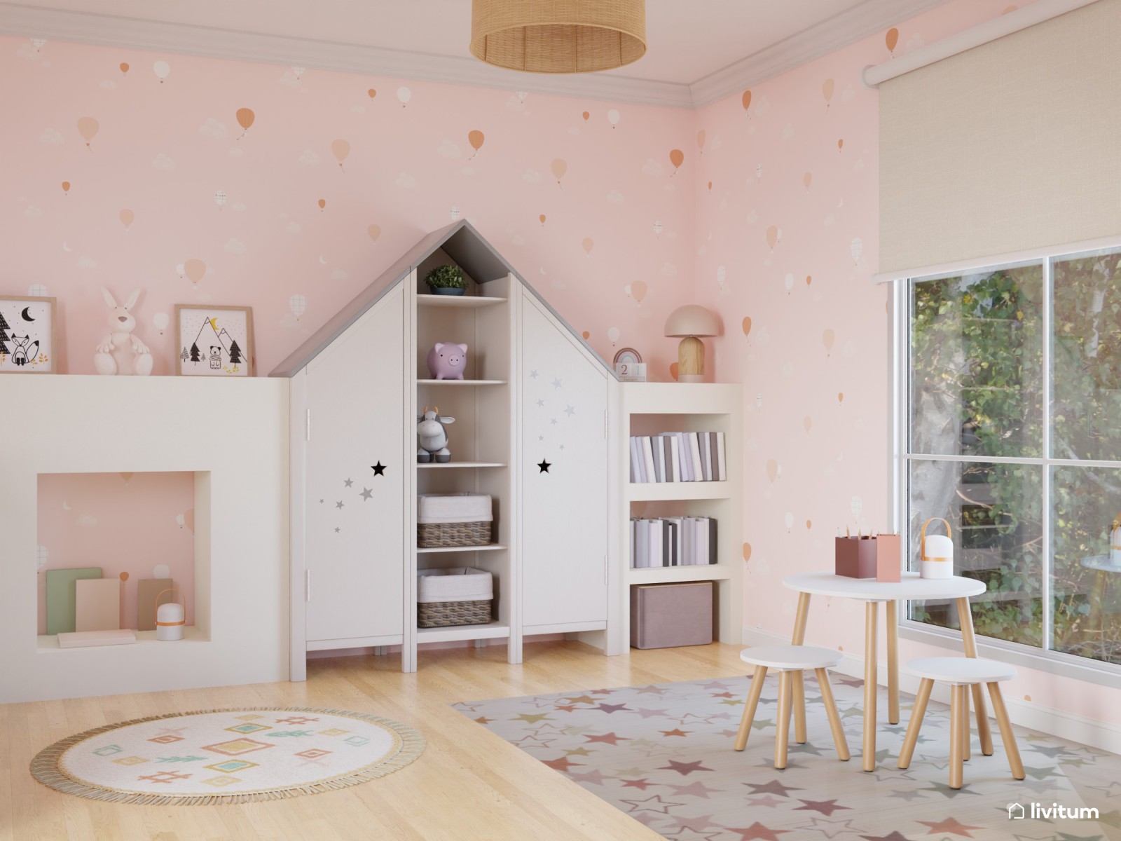 Armario casita en adorable habitación infantil 