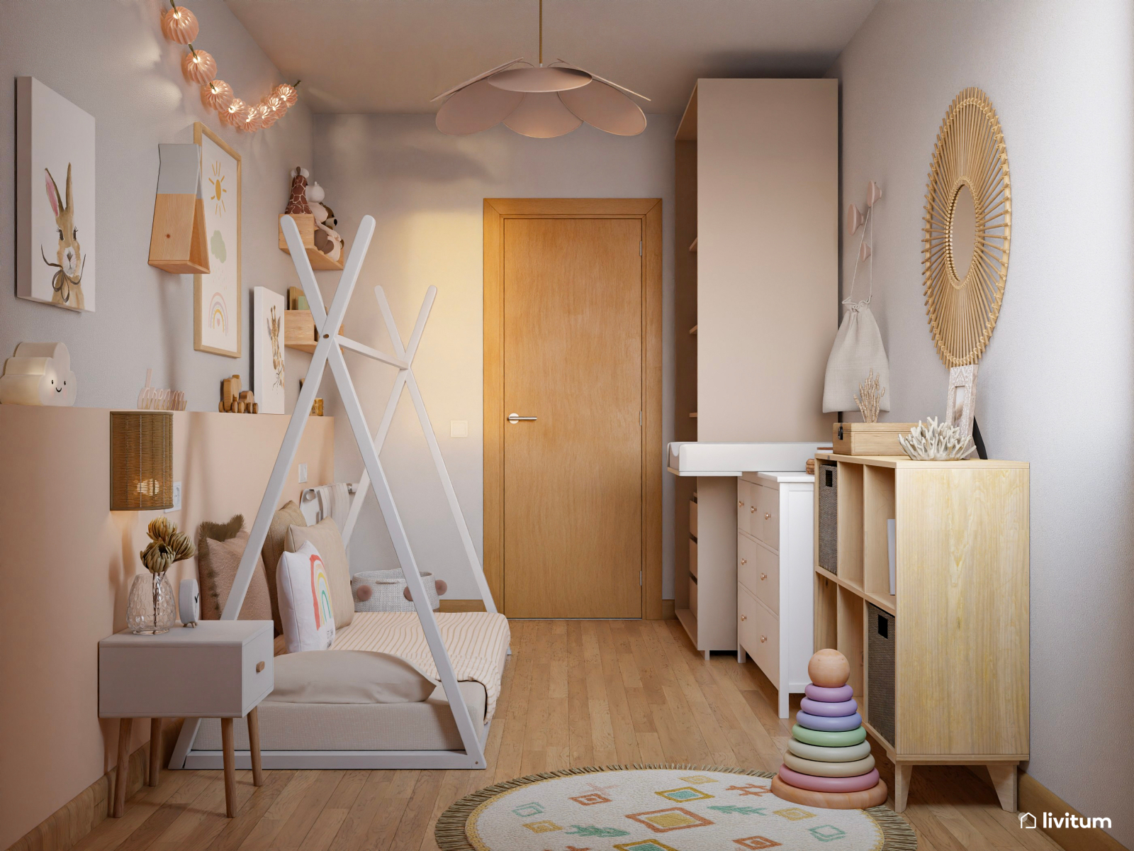 Cálido y acogedor dormitorio infantil en madera