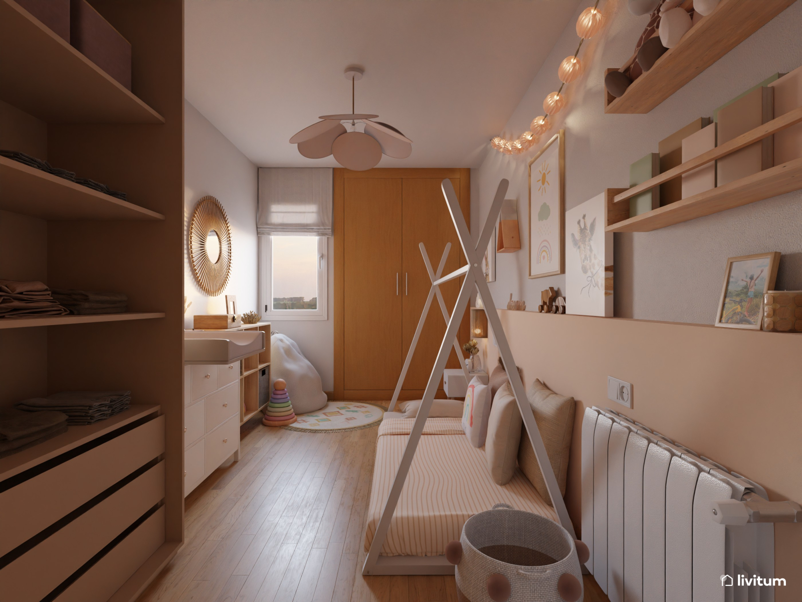 Cálido y acogedor dormitorio infantil en madera