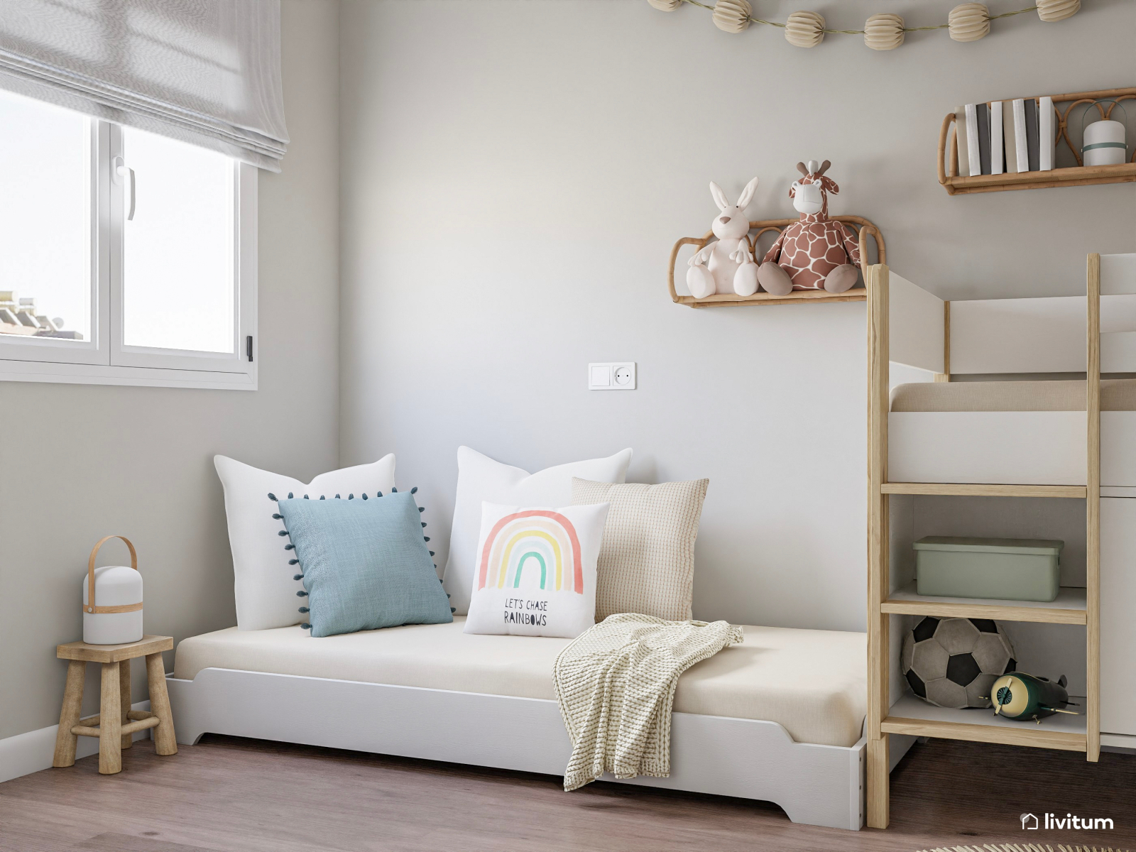 Cómoda y luminosa habitación infantil para dos niños 