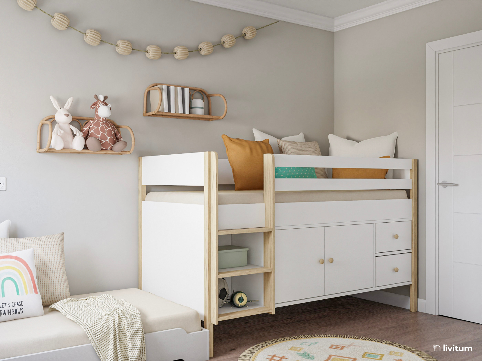 Cómoda y luminosa habitación infantil para dos niños 