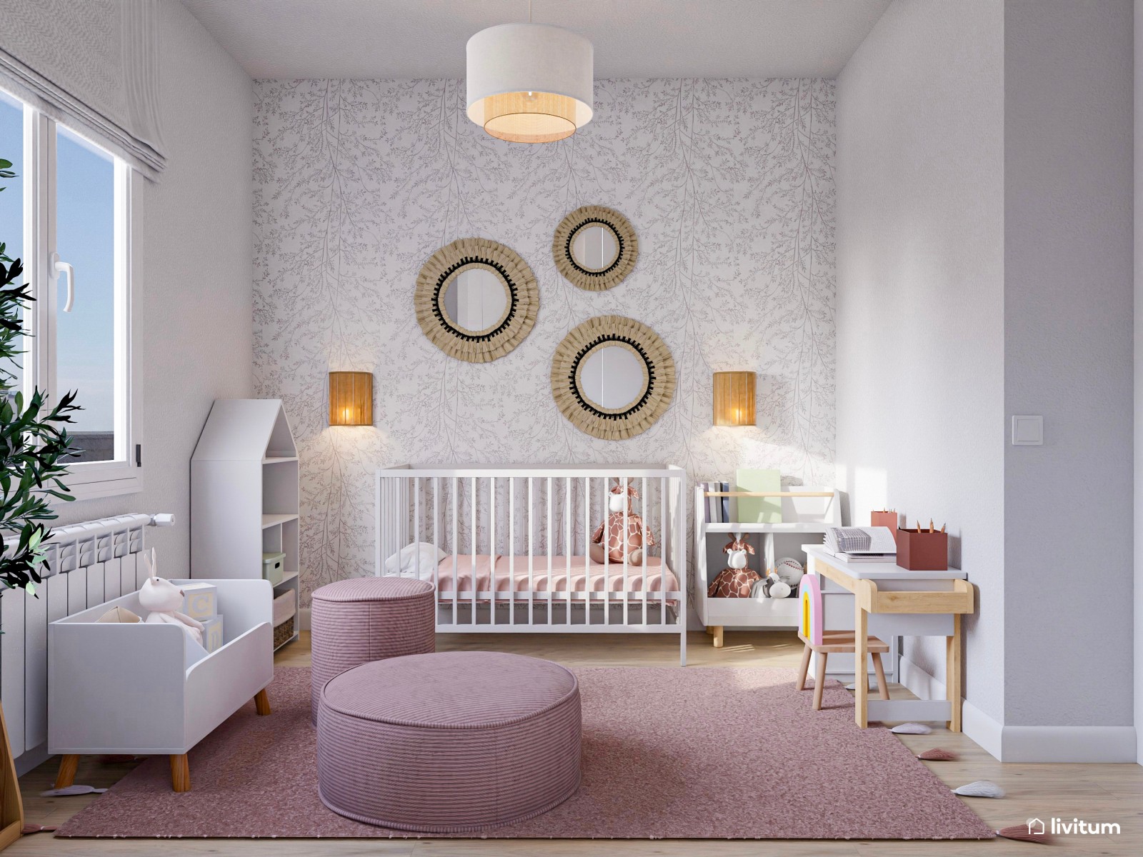 Coqueta habitación infantil en tono rosa empolvado