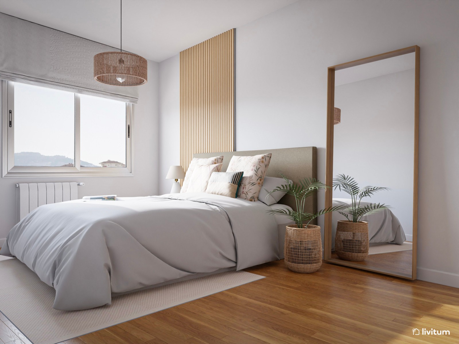 Dormitorio con listones de madera que irradia alegría