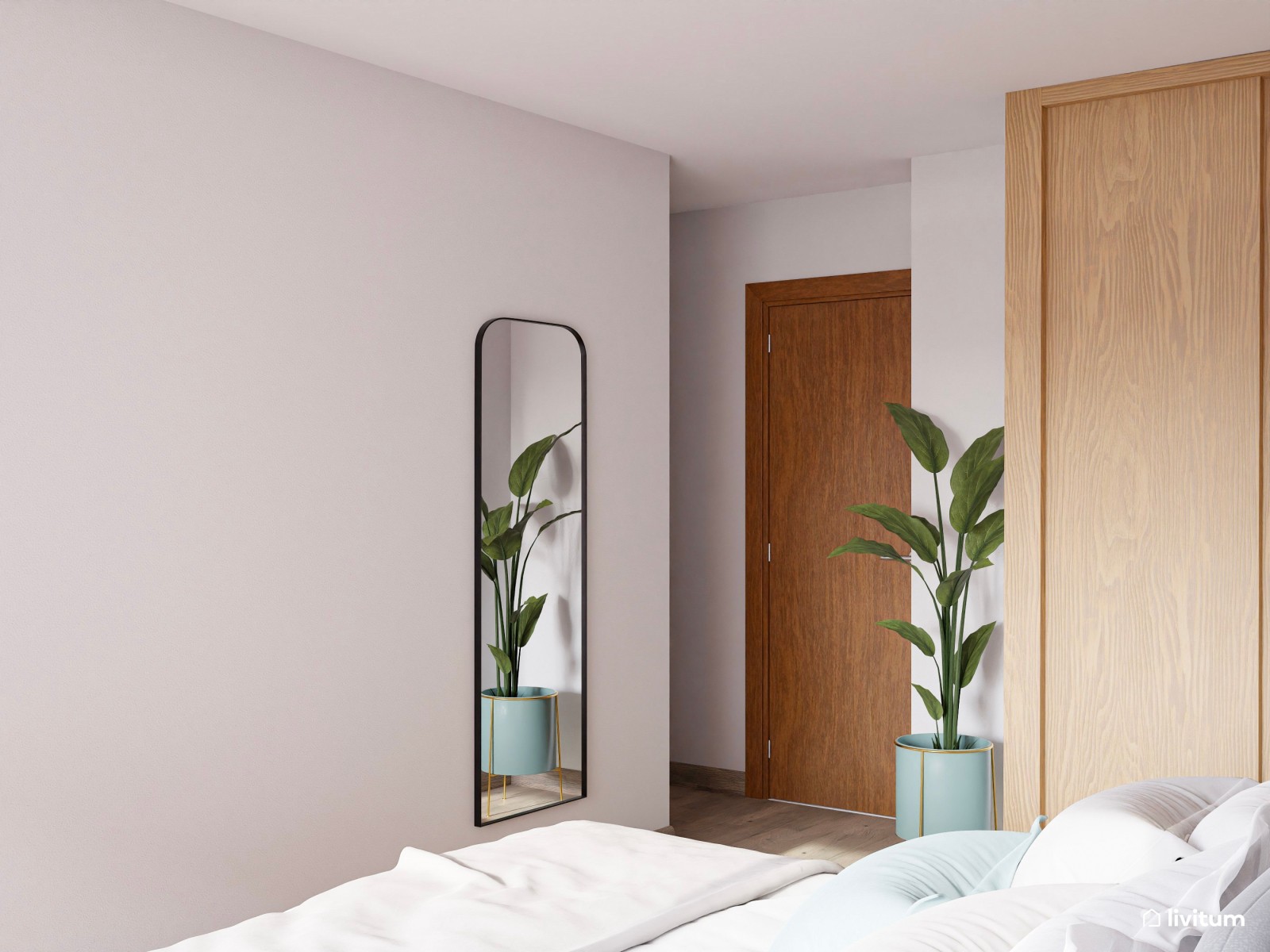 Dormitorio doble de estilo contemporáneo con paneles acústicos