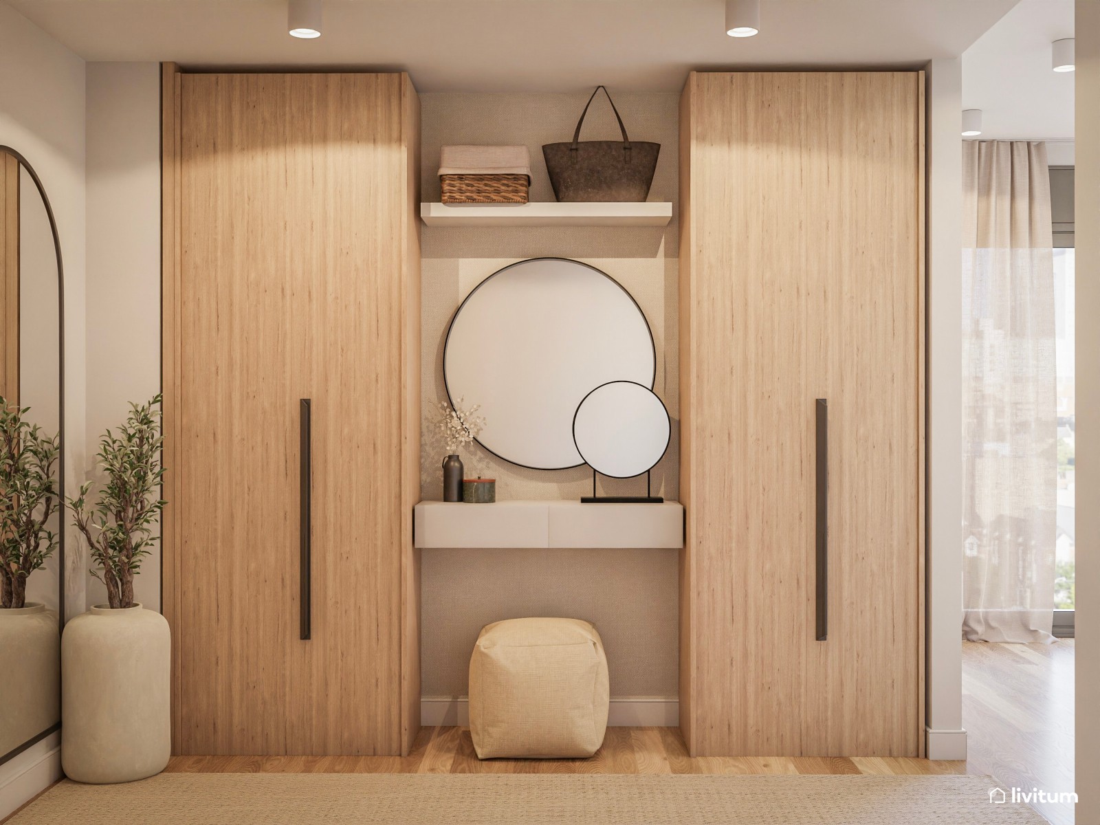 Dormitorio elegante con vestidor y tocador incorporados