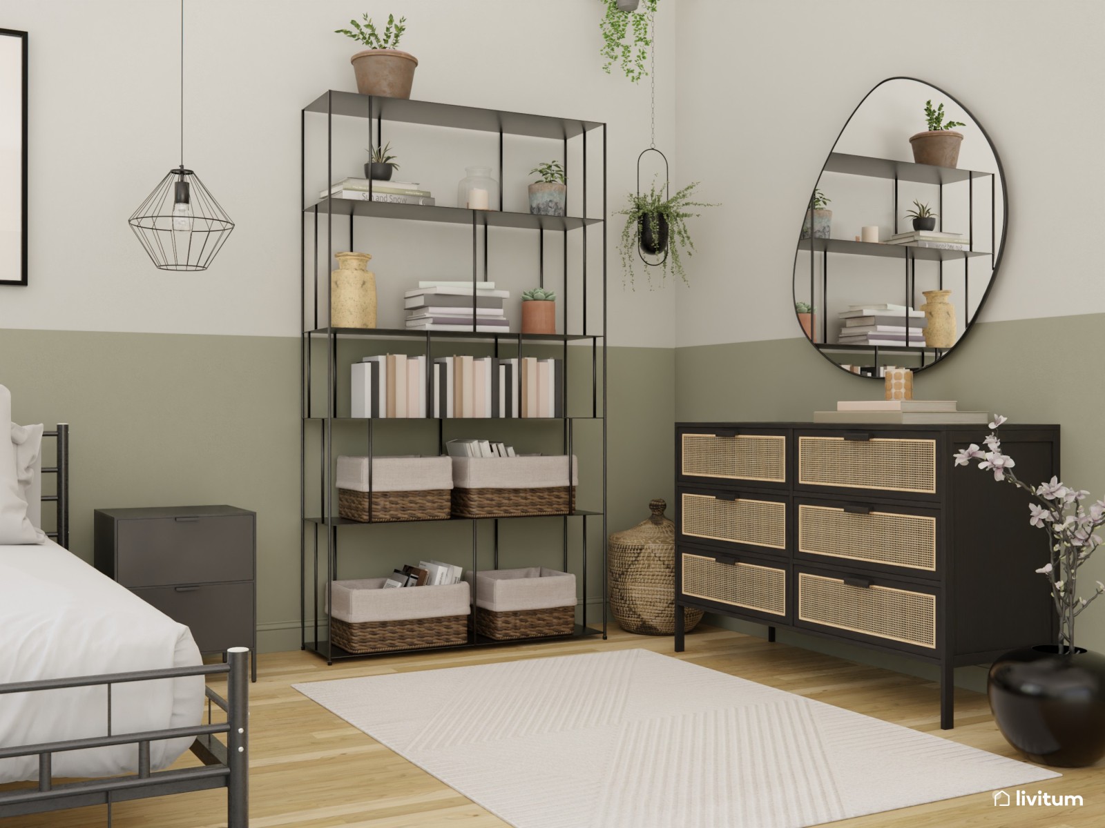 Dormitorio industrial y moderno con toques vintage