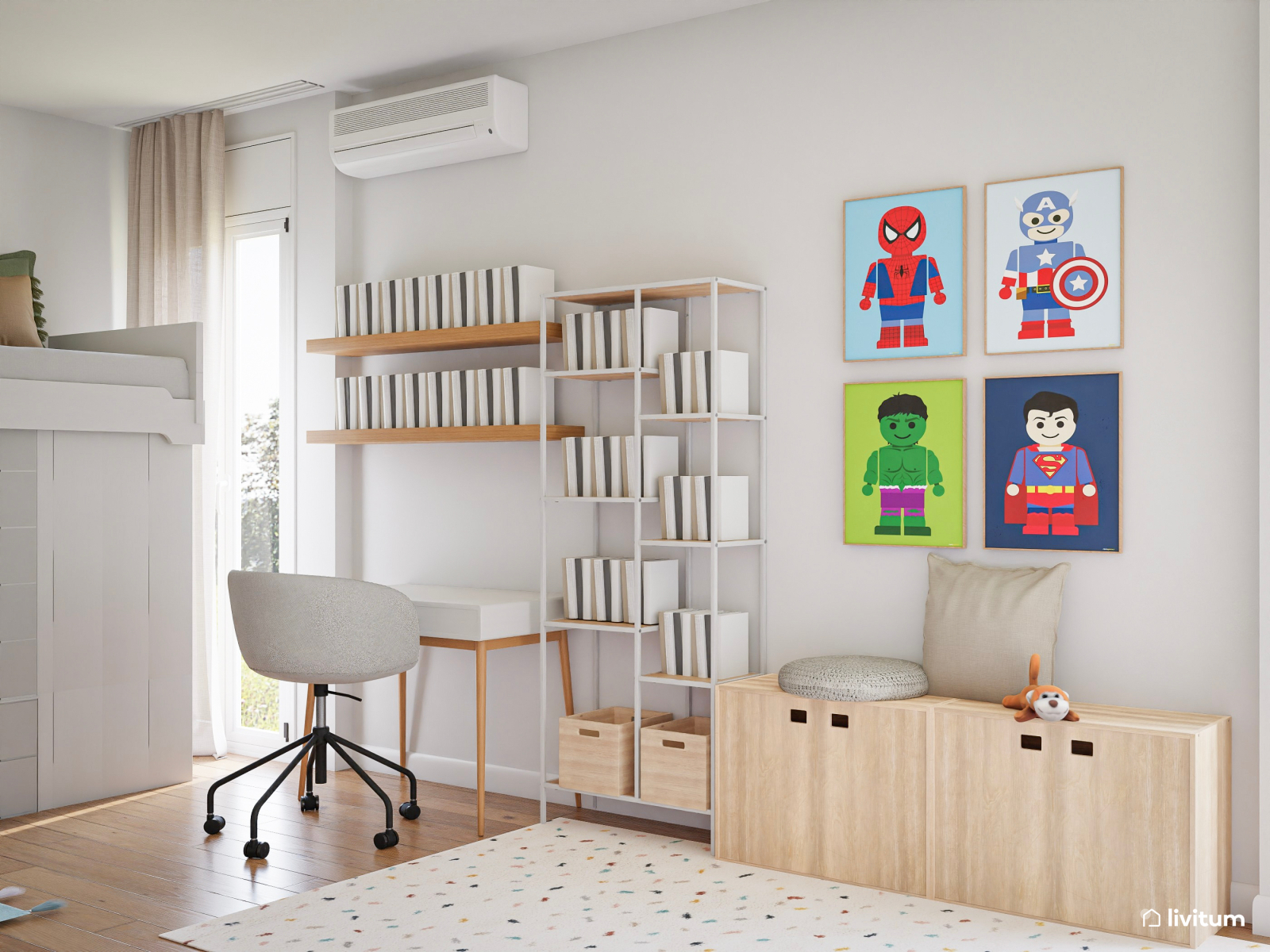 Dormitorio infantil-juvenil triple con escritorio  