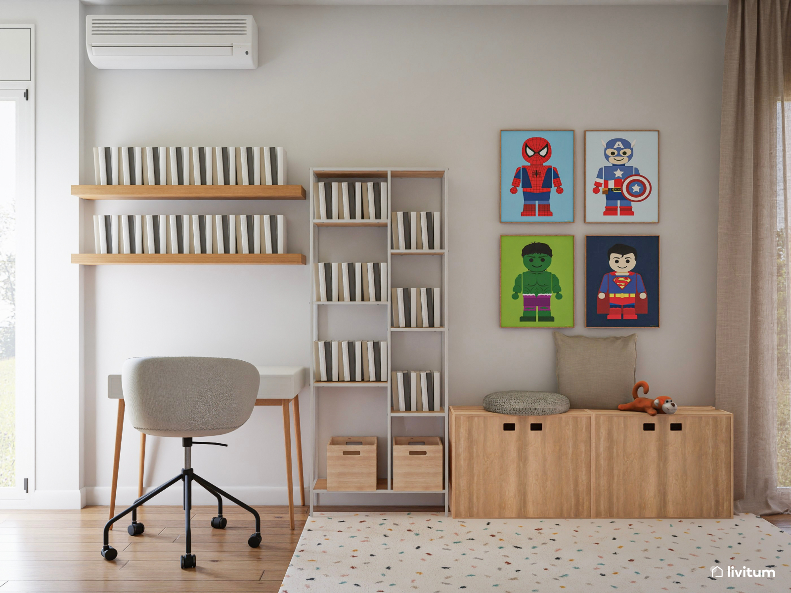 Dormitorio infantil-juvenil triple con escritorio  