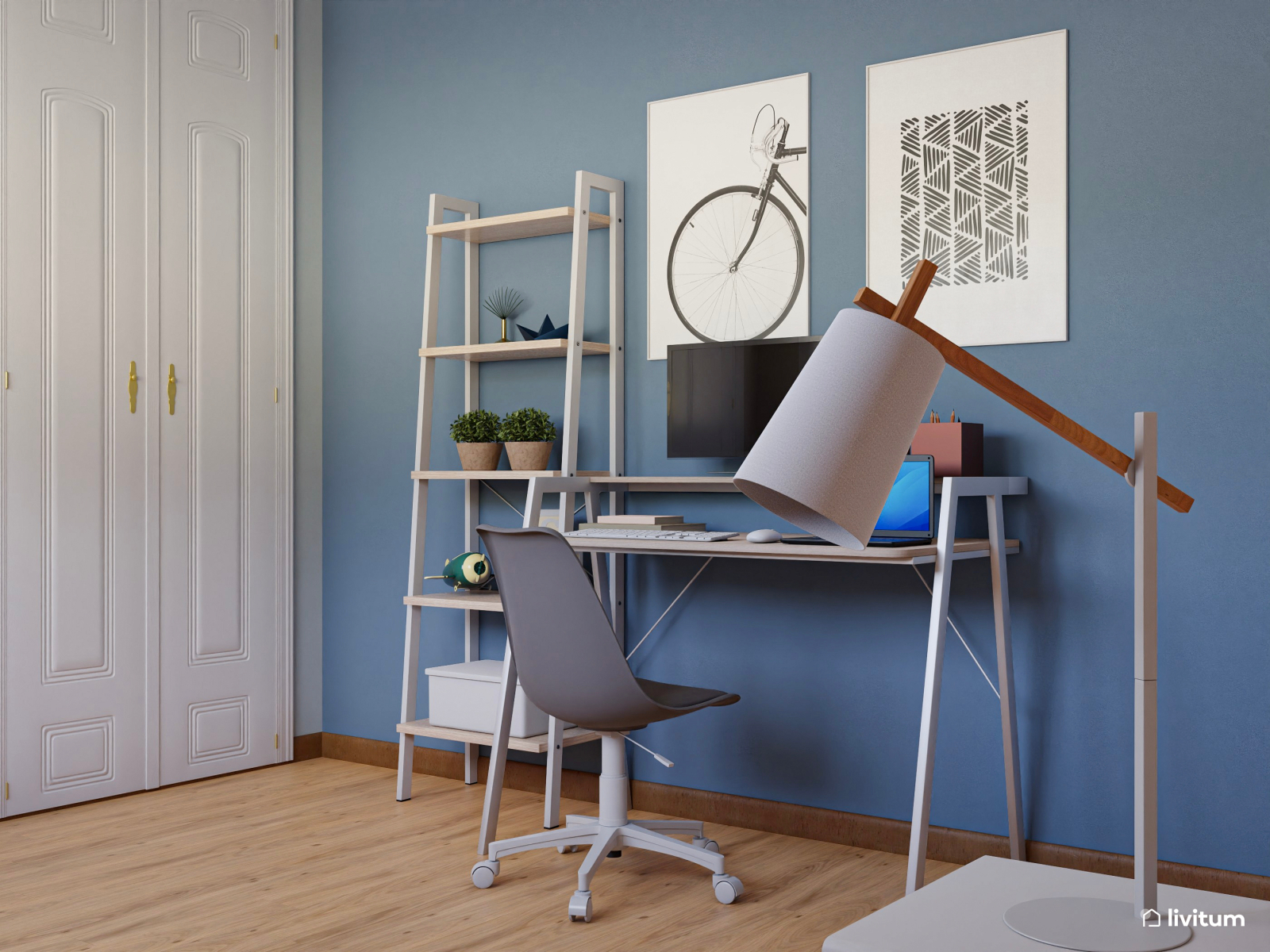 Dormitorio juvenil con pared de acento azul