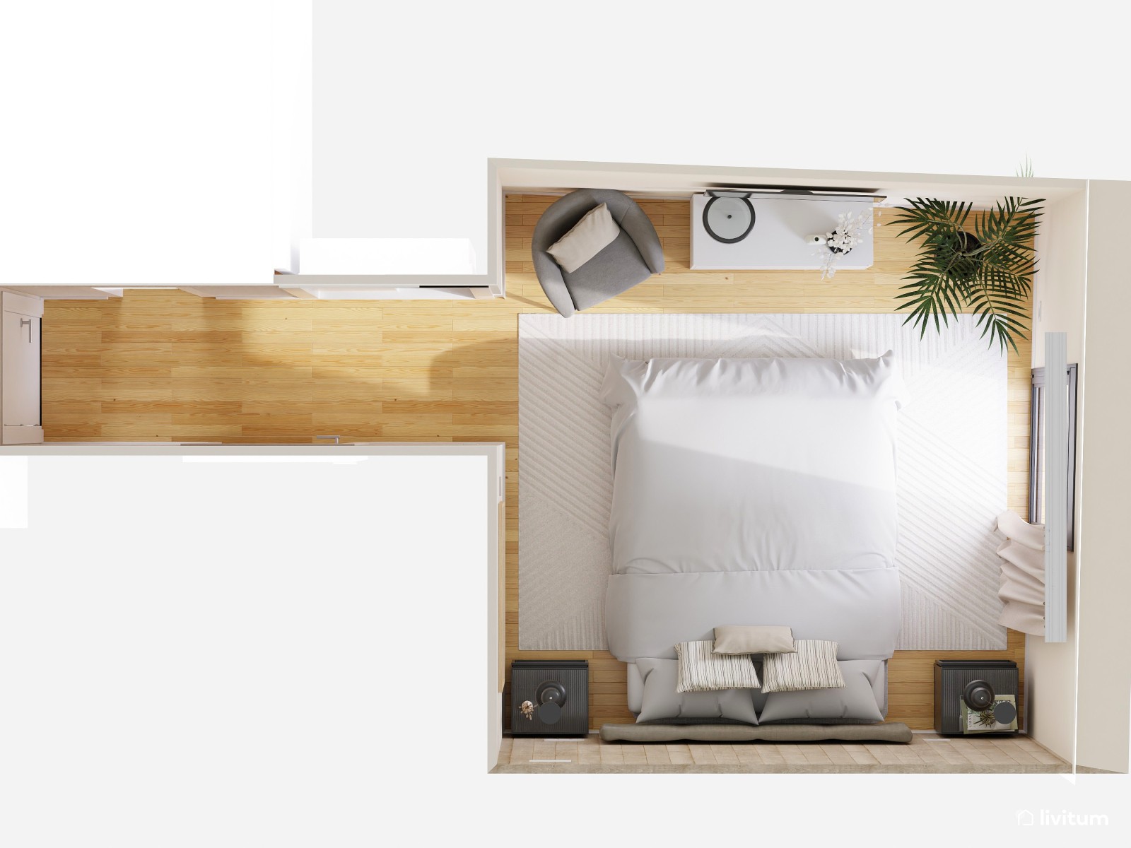 Dormitorio moderno con revestimiento de madera