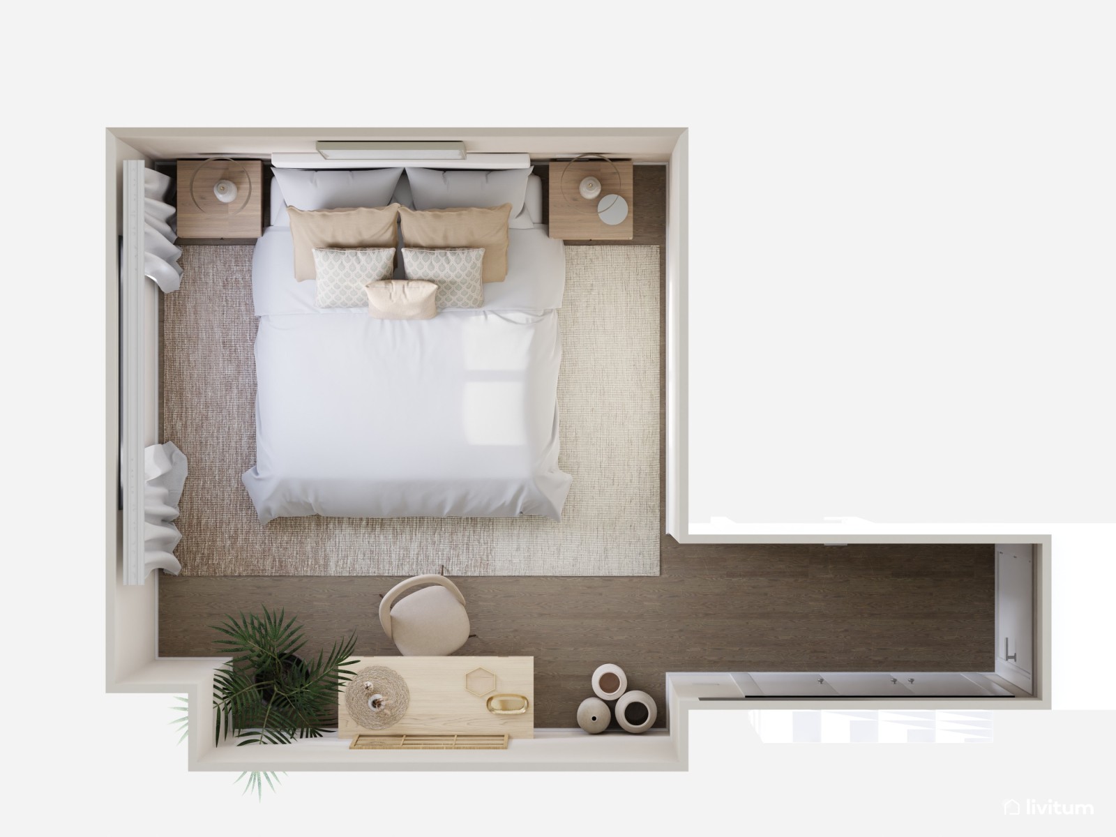 Dormitorio moderno con tocador sofisticado 