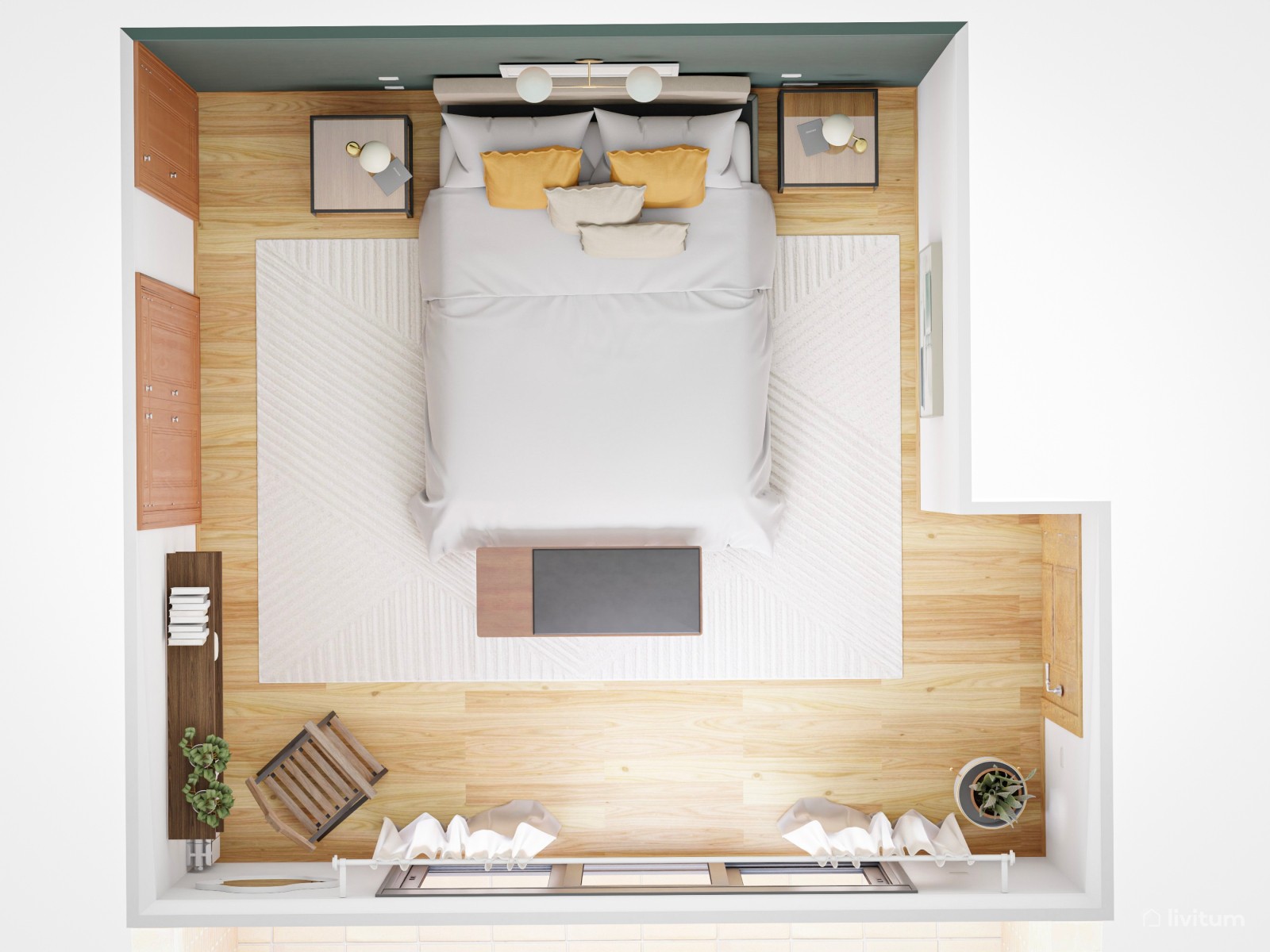 Dormitorio moderno e industrial en verde 