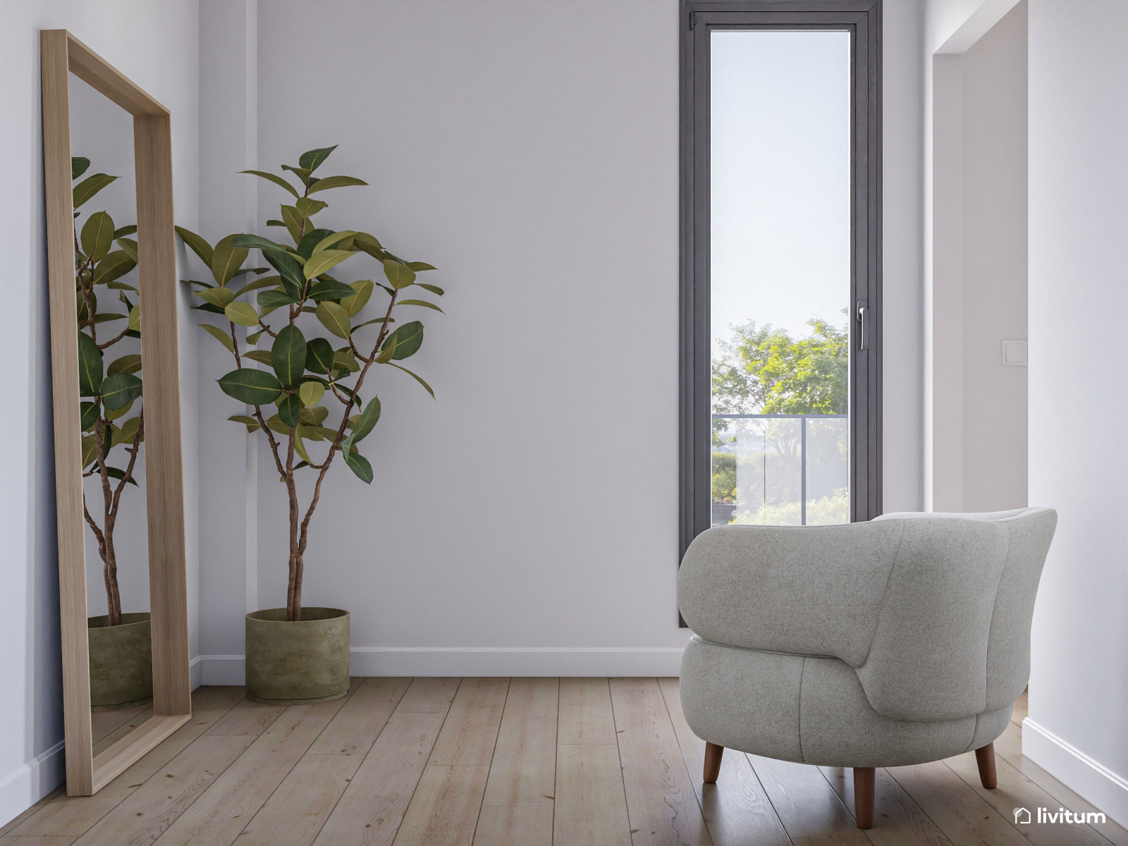 Dormitorio moderno y cálido con listones de madera