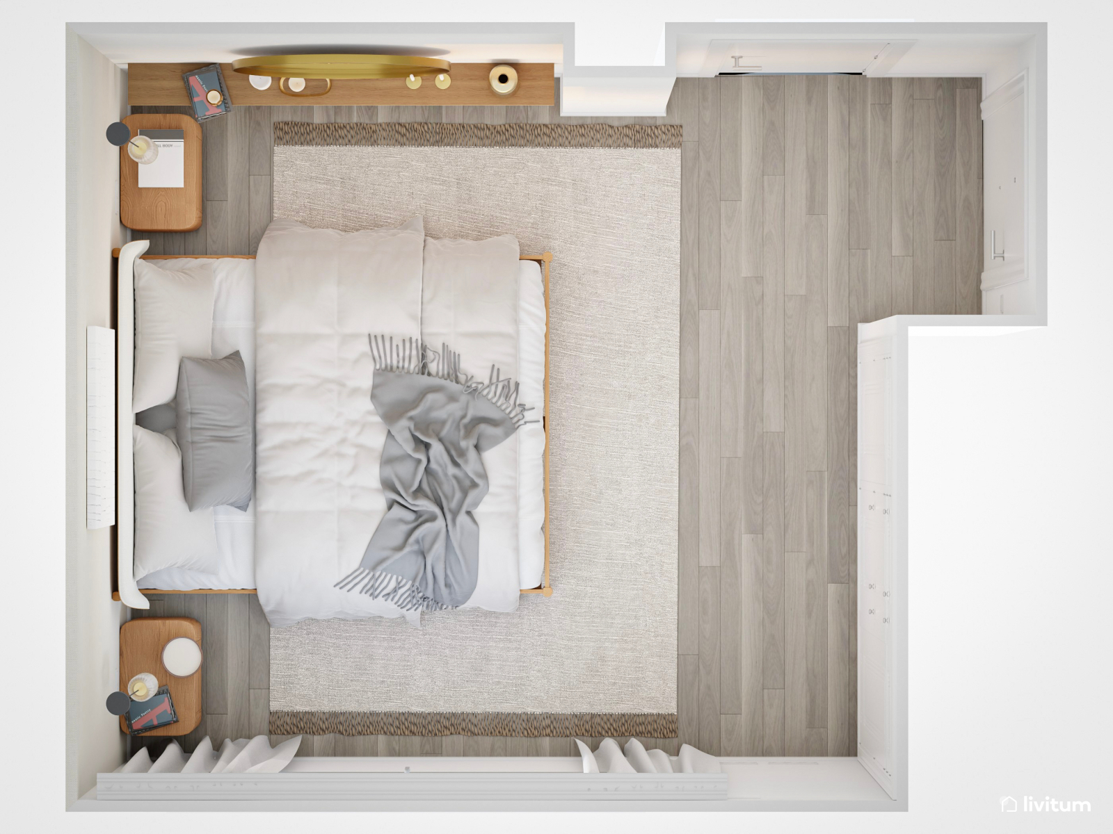 Dormitorio moderno y elegante con cabecero tapizado blanco