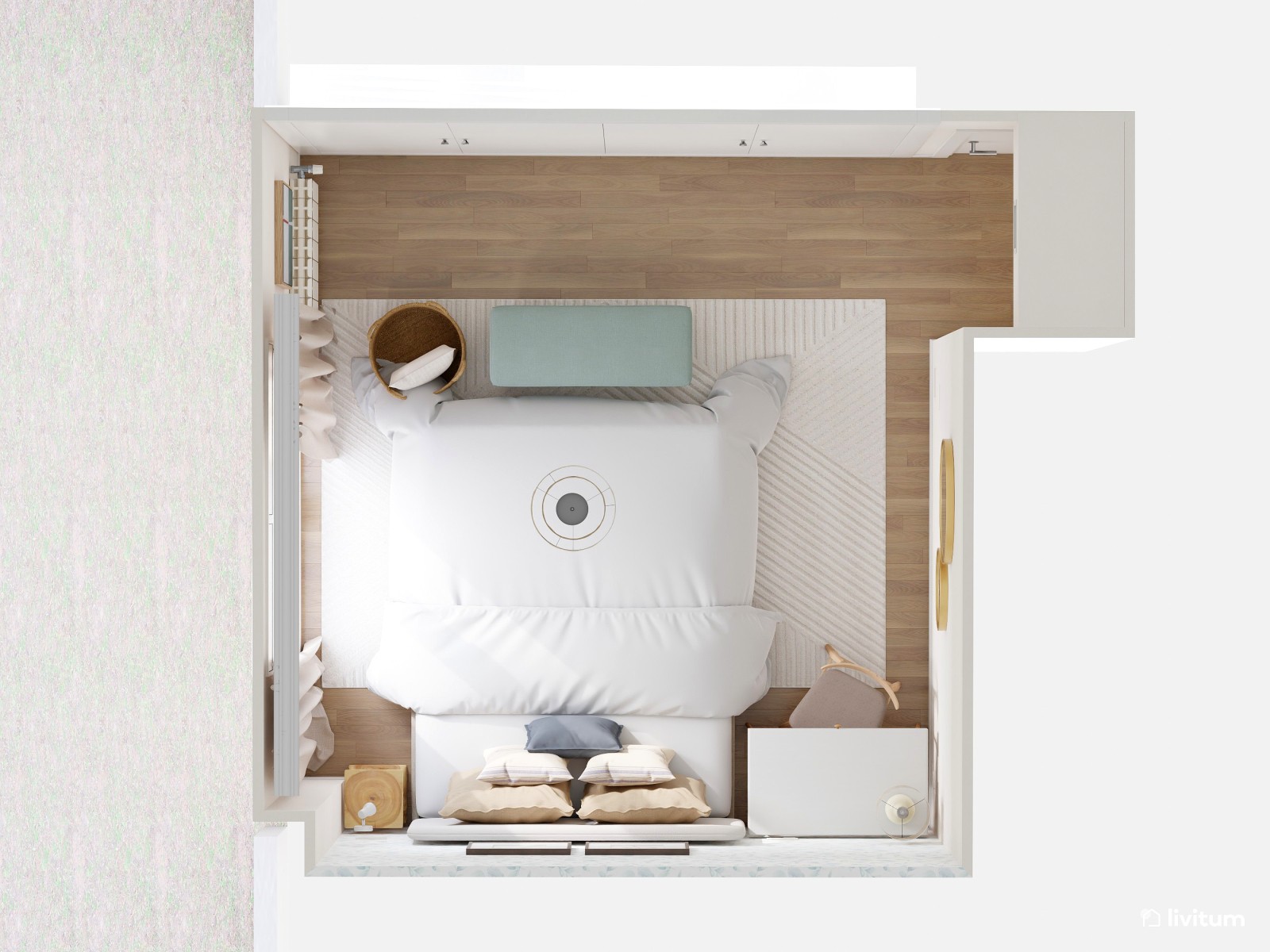 Dormitorio nórdico con mini escritorio