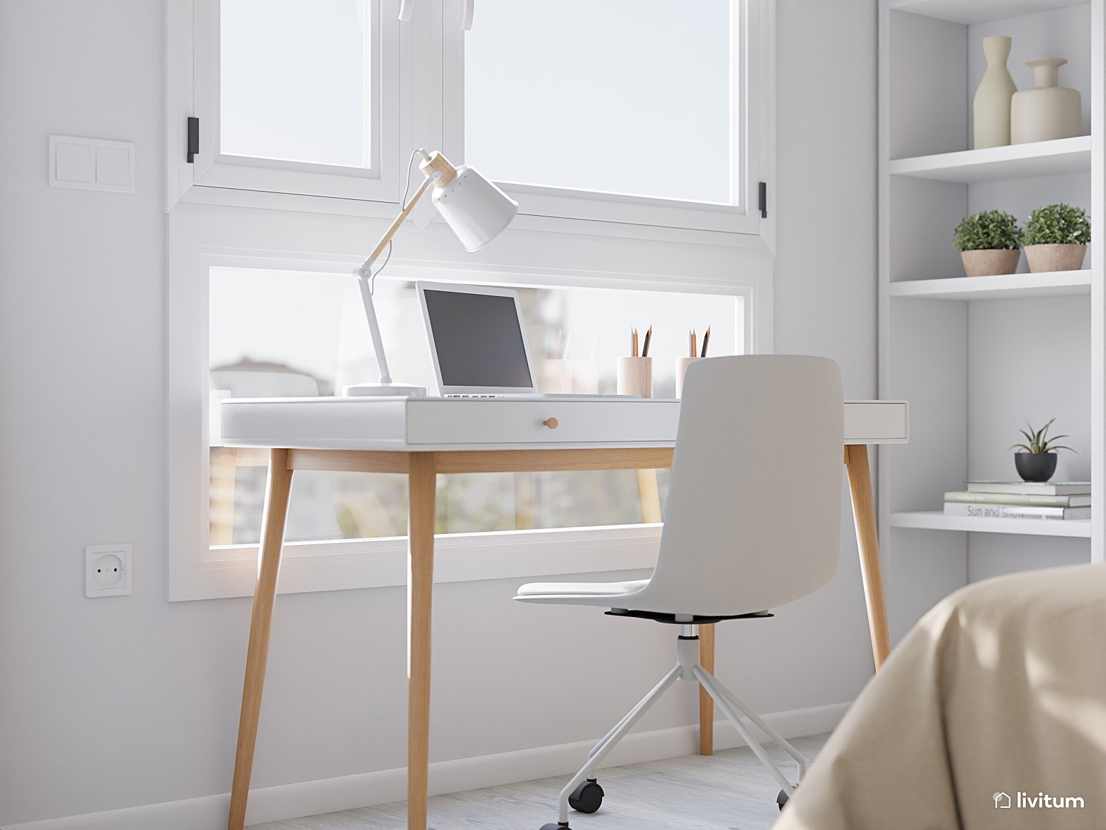 Dormitorio nórdico en blanco y con mucha armonía 