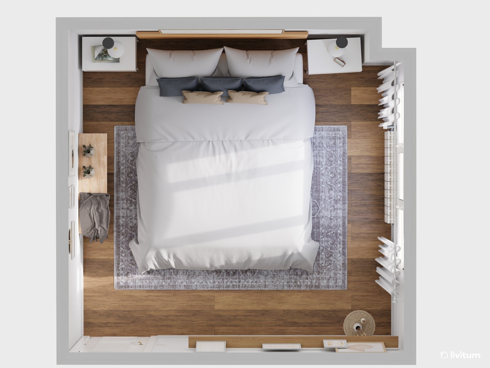 Dormitorio nórdico en madera y blanco 