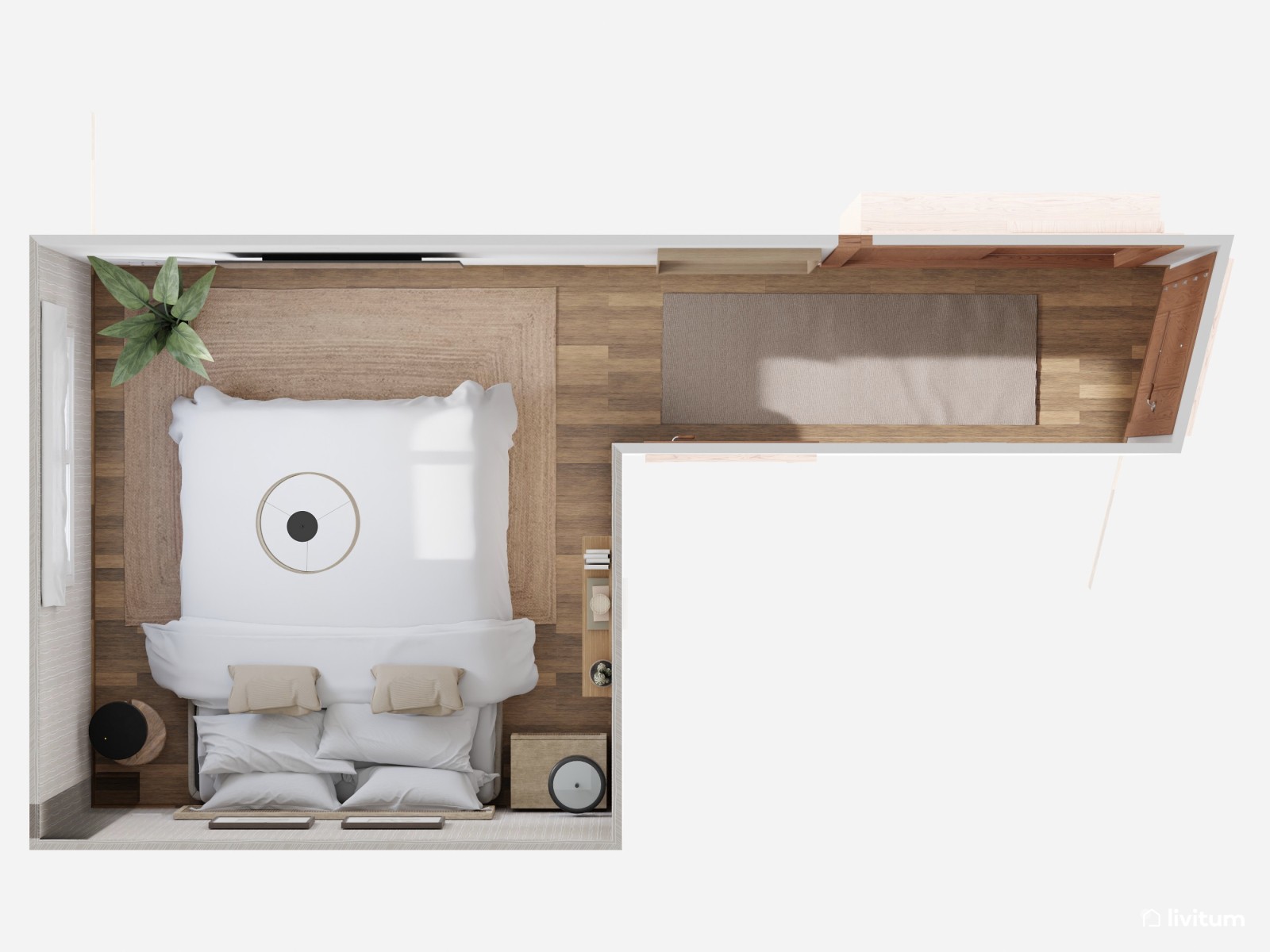 Dormitorio nórdico en madera y con papel pintado 