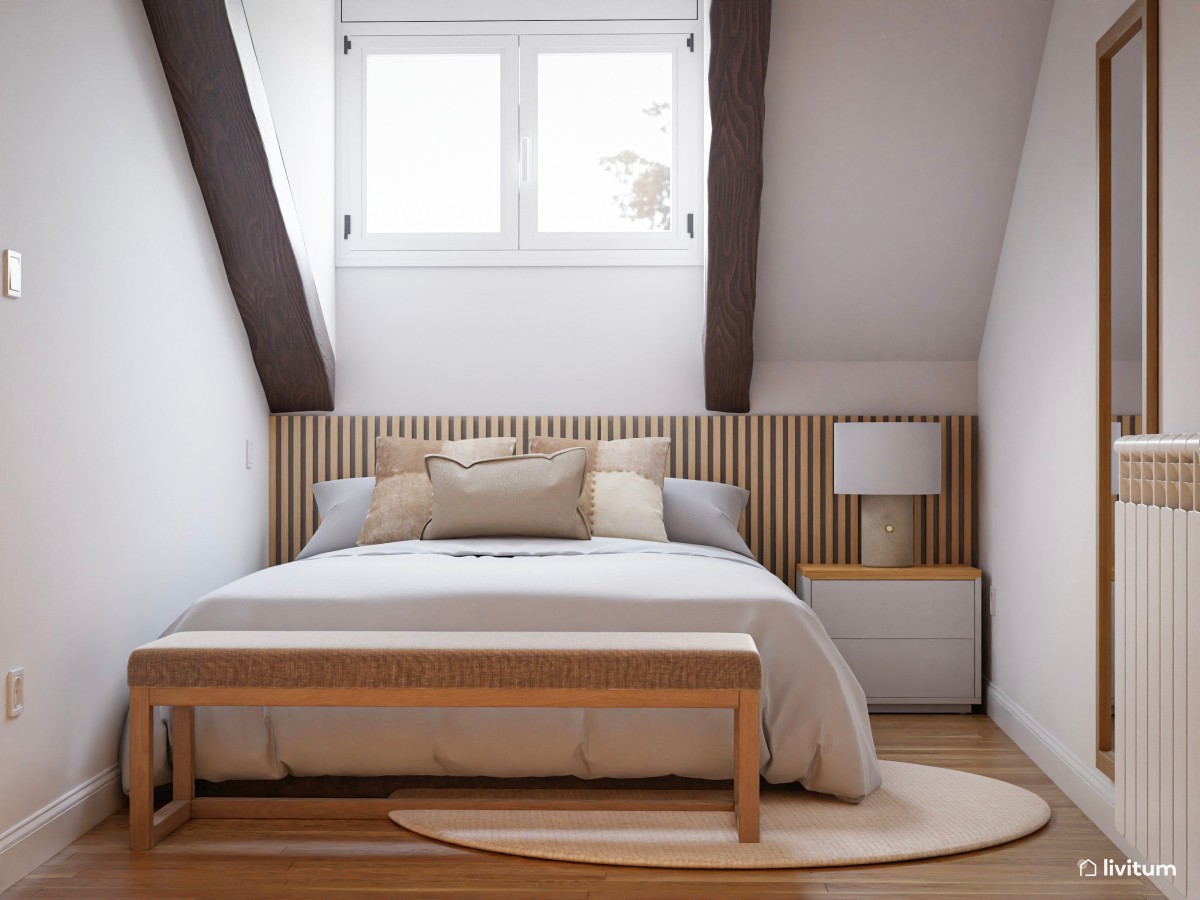 Dormitorio nórdico en pequeña buhardilla
