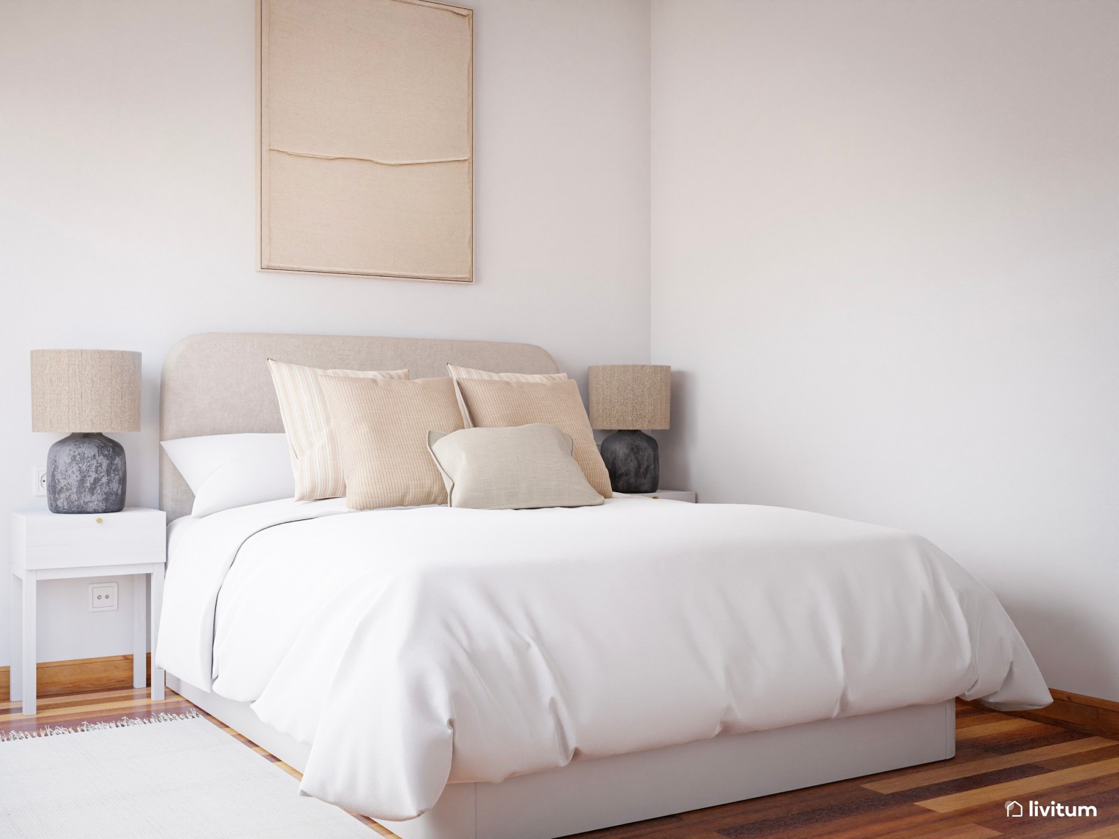Dormitorio nórdico y minimalista en tonos neutros 