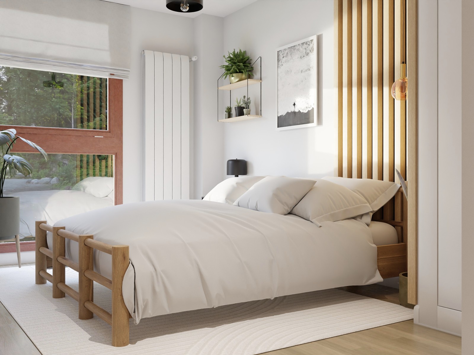 Dormitorio rústico con listones de madera 