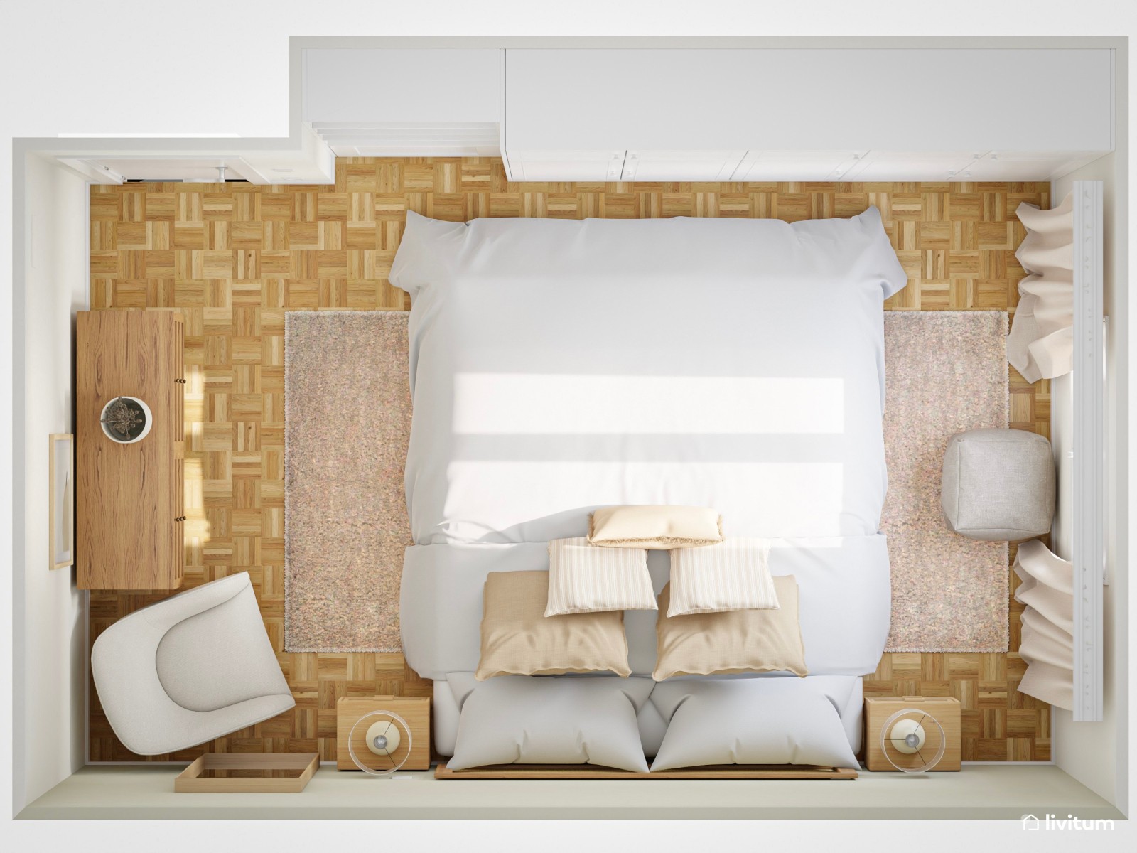 Dormitorio rústico y nórdico con fibras naturales 