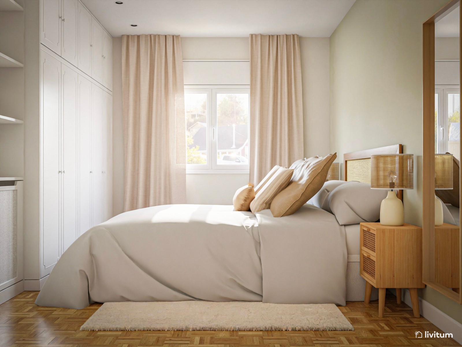 Dormitorio rústico y nórdico con fibras naturales 
