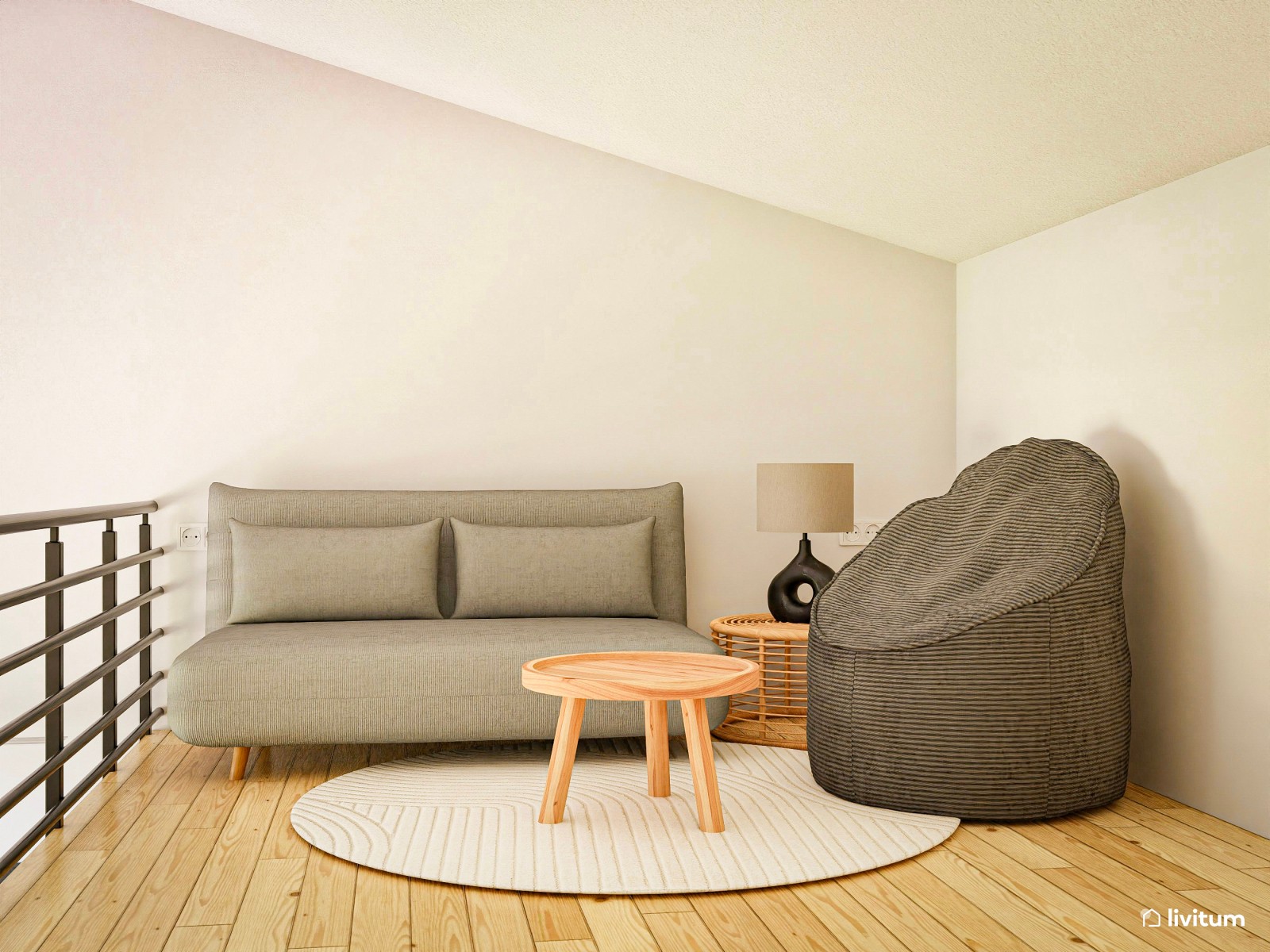 Dúplex con cocina, sala de estar y zona de relax de estilo nórdico 