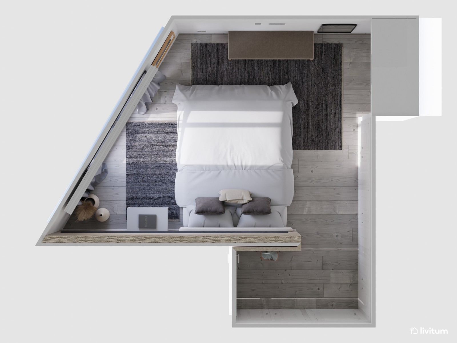 Elegante dormitorio de estilo moderno en beige y gris