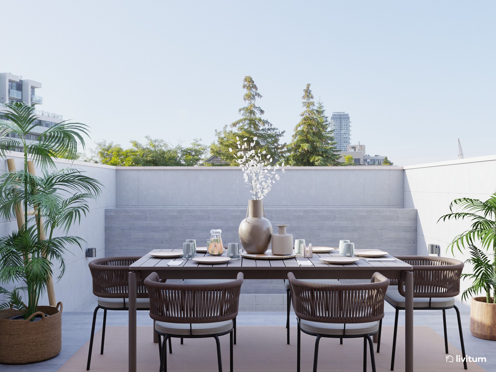 Elegante terraza de estilo rústico y colonial 