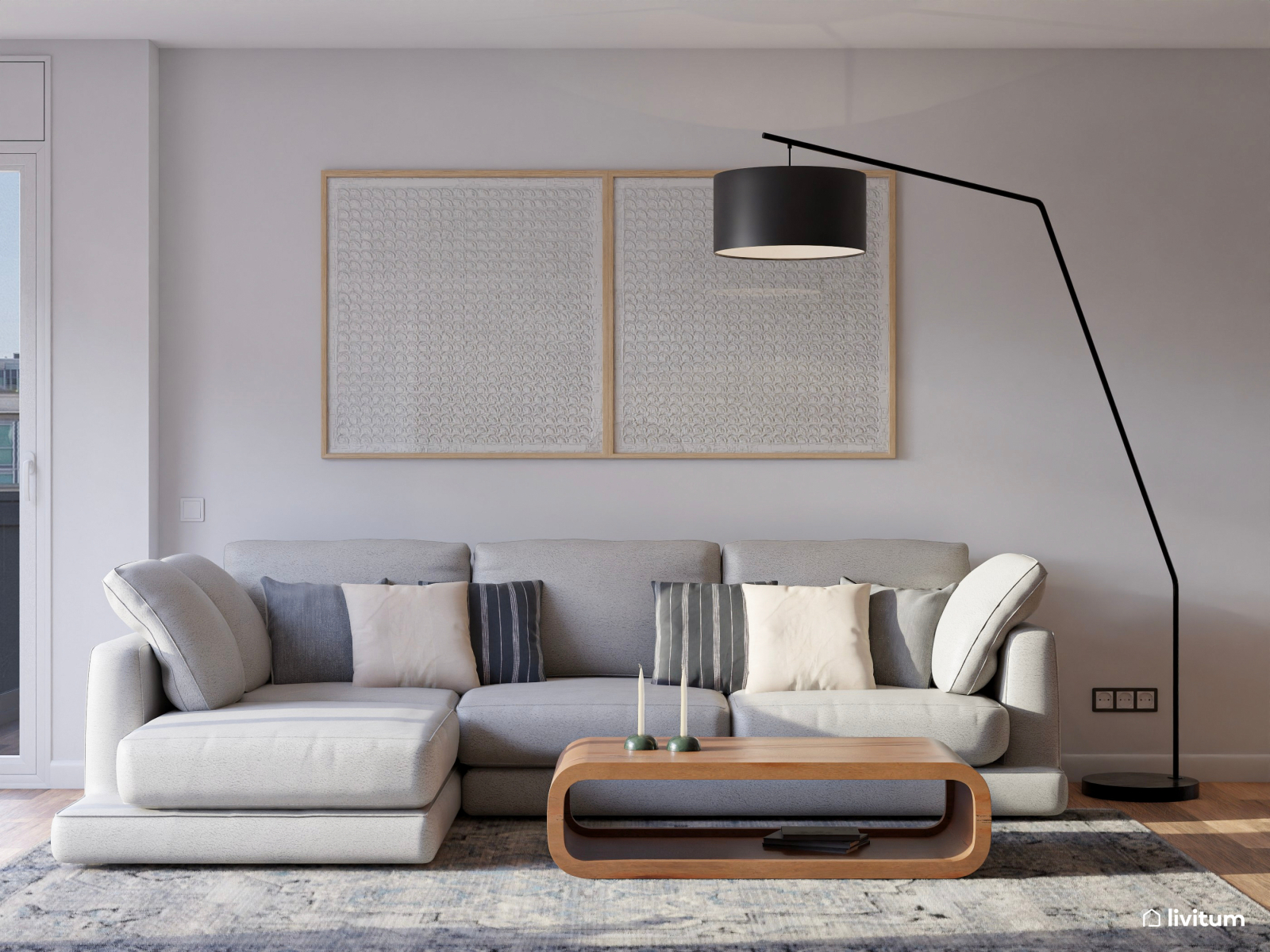 Elegante y moderno salón comedor en tonos grises y blancos