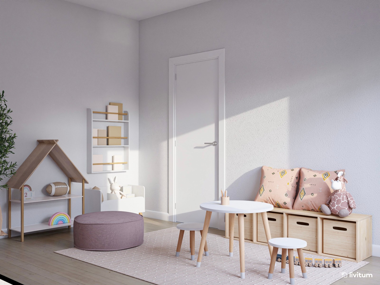 Encantador dormitorio infantil para bebé con zona de juego 