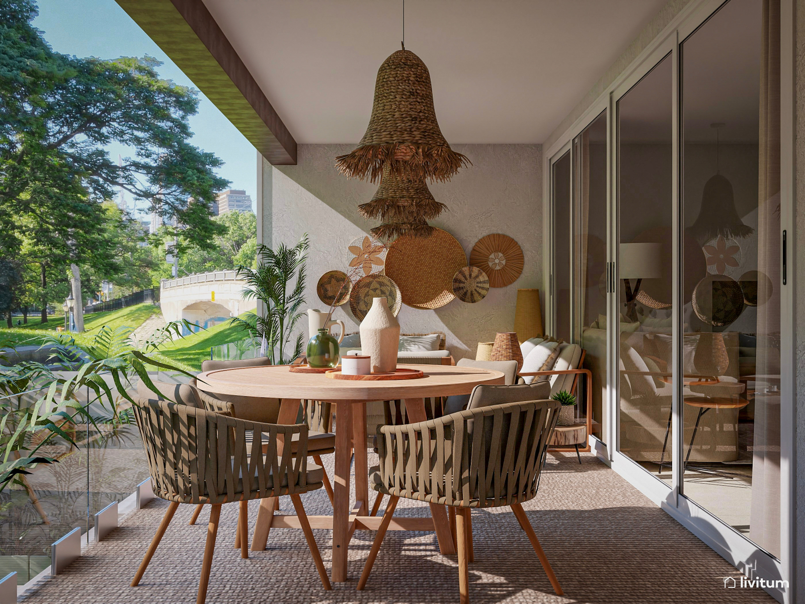 Espectacular terraza de estilo rústico con fibras naturales