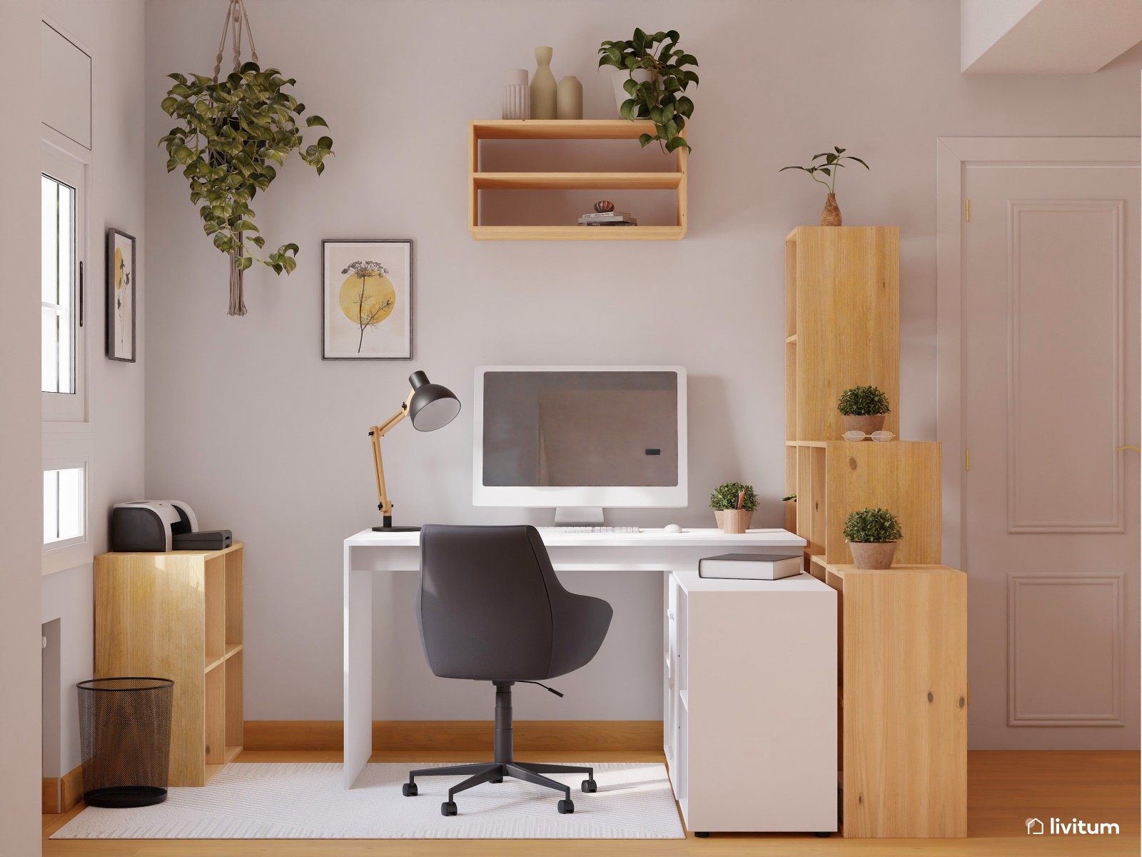 Estudio rústico en madera con un toque natural de plantas