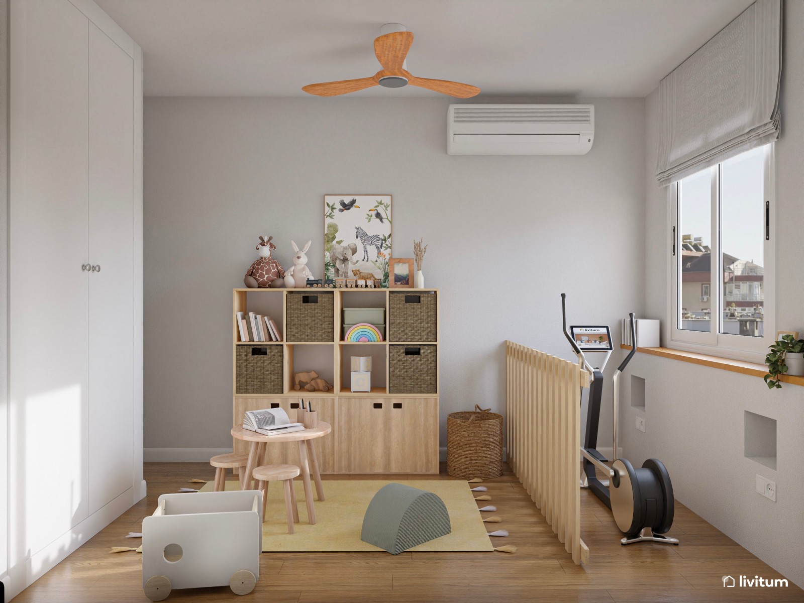 Habitación de juego para niños con zona de ejercicio