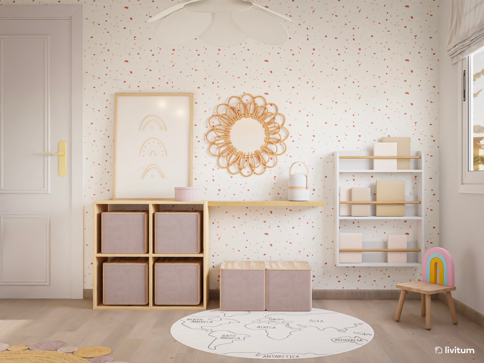 Habitación infantil con cama casita de madera 