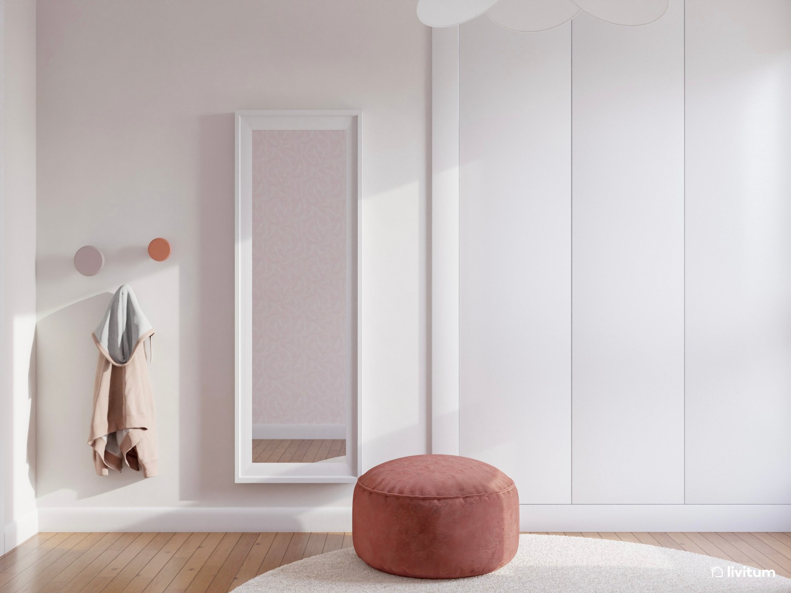 Habitación infantil con cama nido en rosa y blanco 