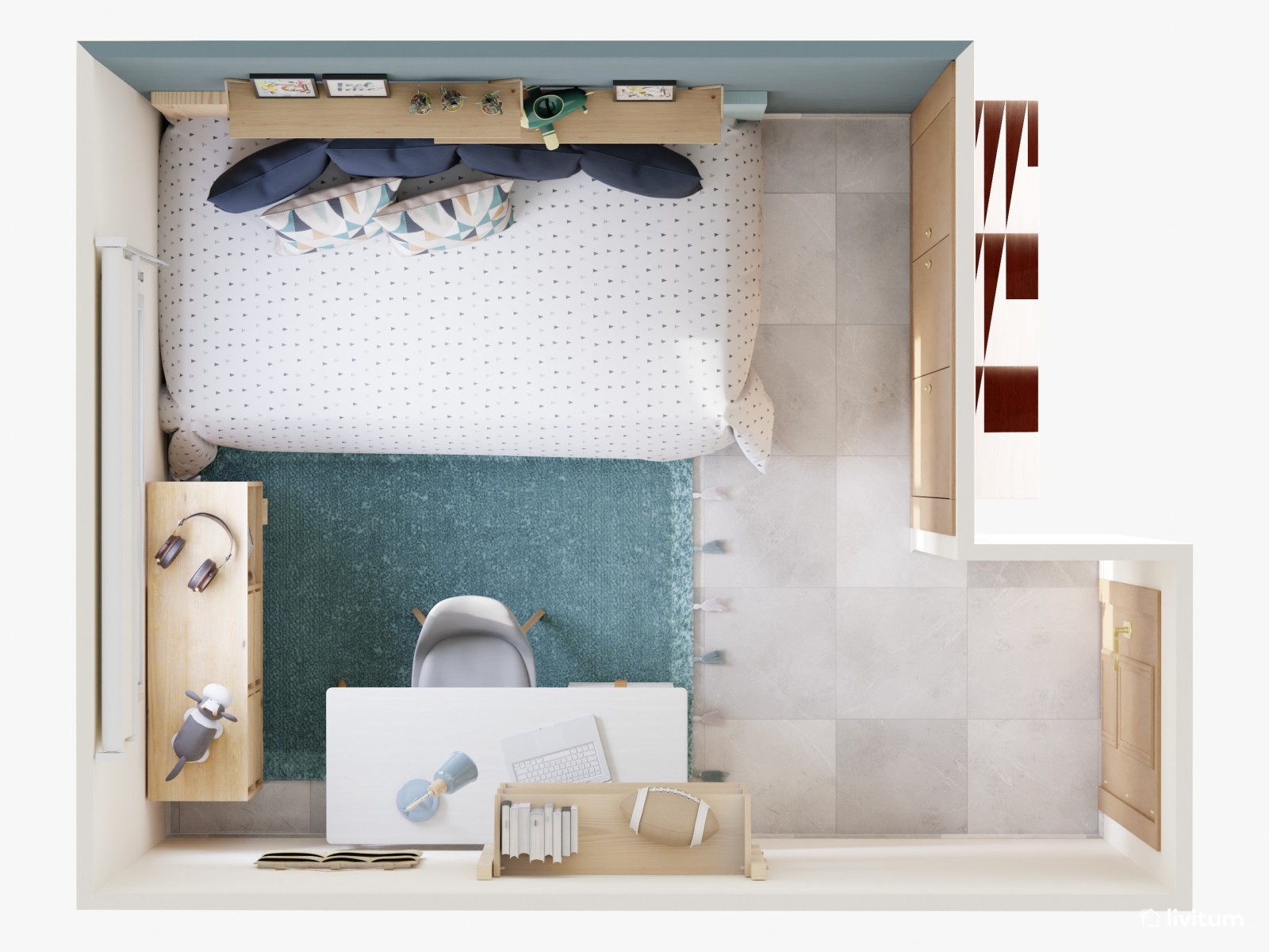 Habitación infantil de estilo nórdico y tonos azules 