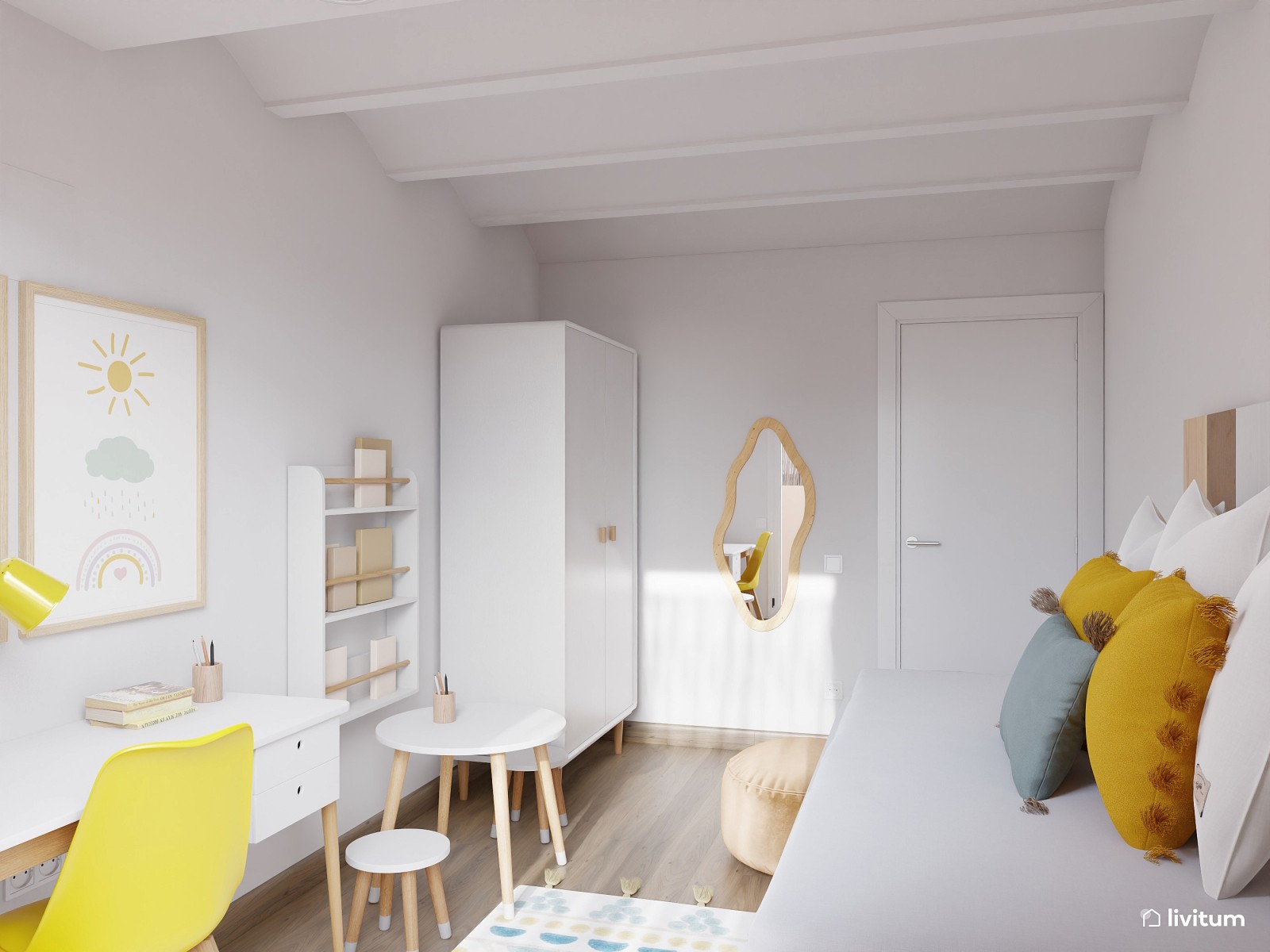 Habitación infantil en blanco y amarillo 