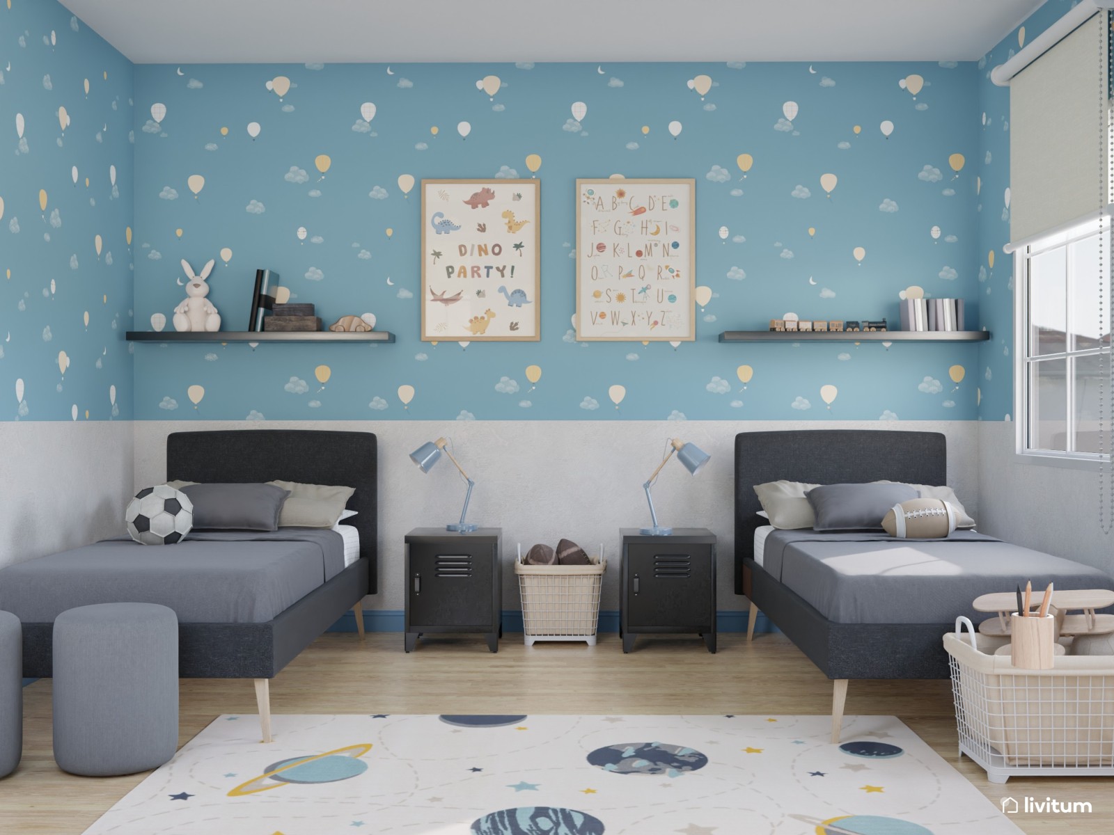 Habitación infantil grande de color azul 