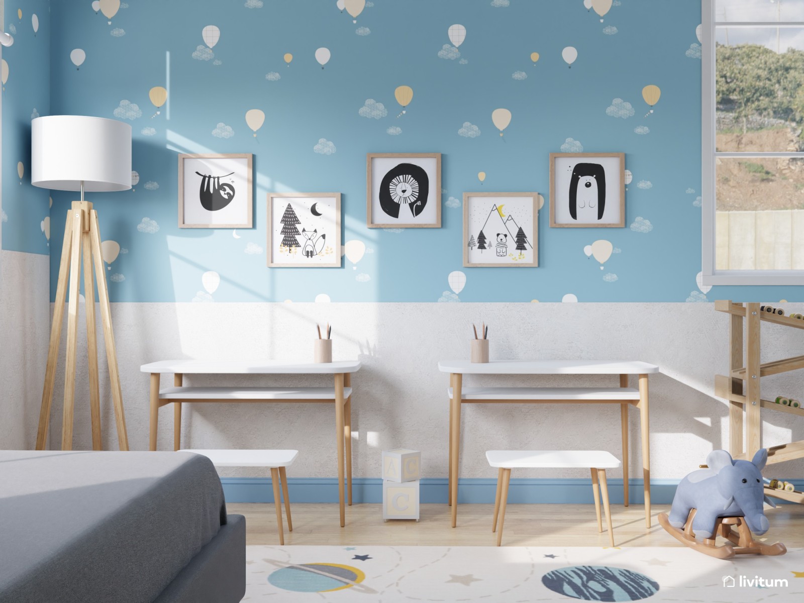 Habitación infantil grande de color azul 