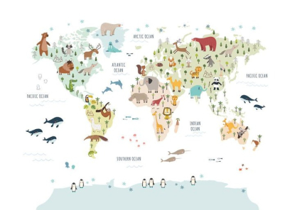 WORLD MAP WITH ANIMALS COLOURS, Artesta