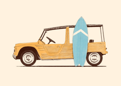 Vintage Car with Surfboard, Artesta