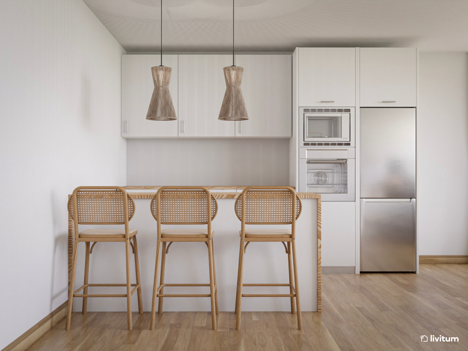 Luminoso y amplio salón comedor con toques de minimalismo cálido